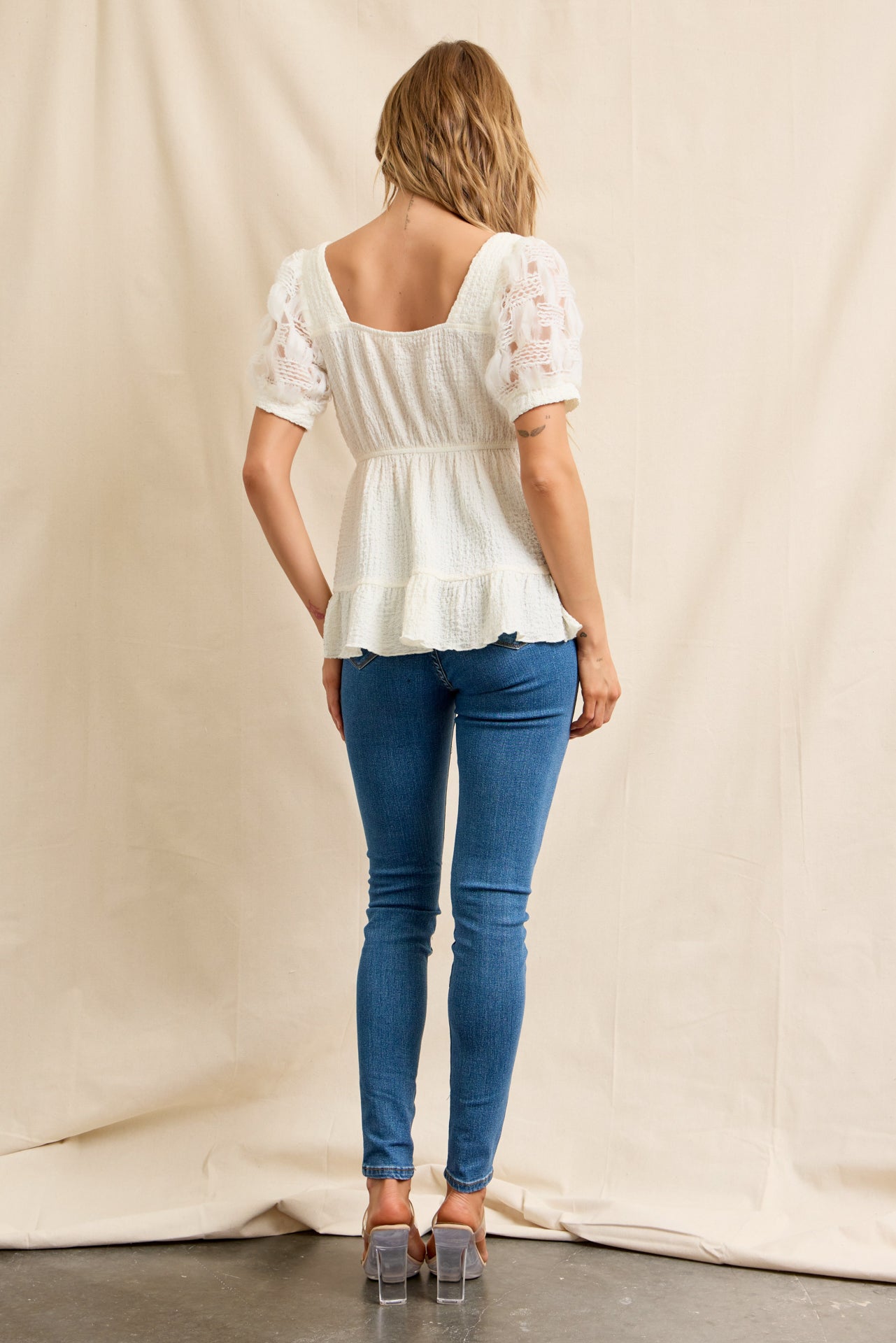 Puff & Textured Short Sleeve Top