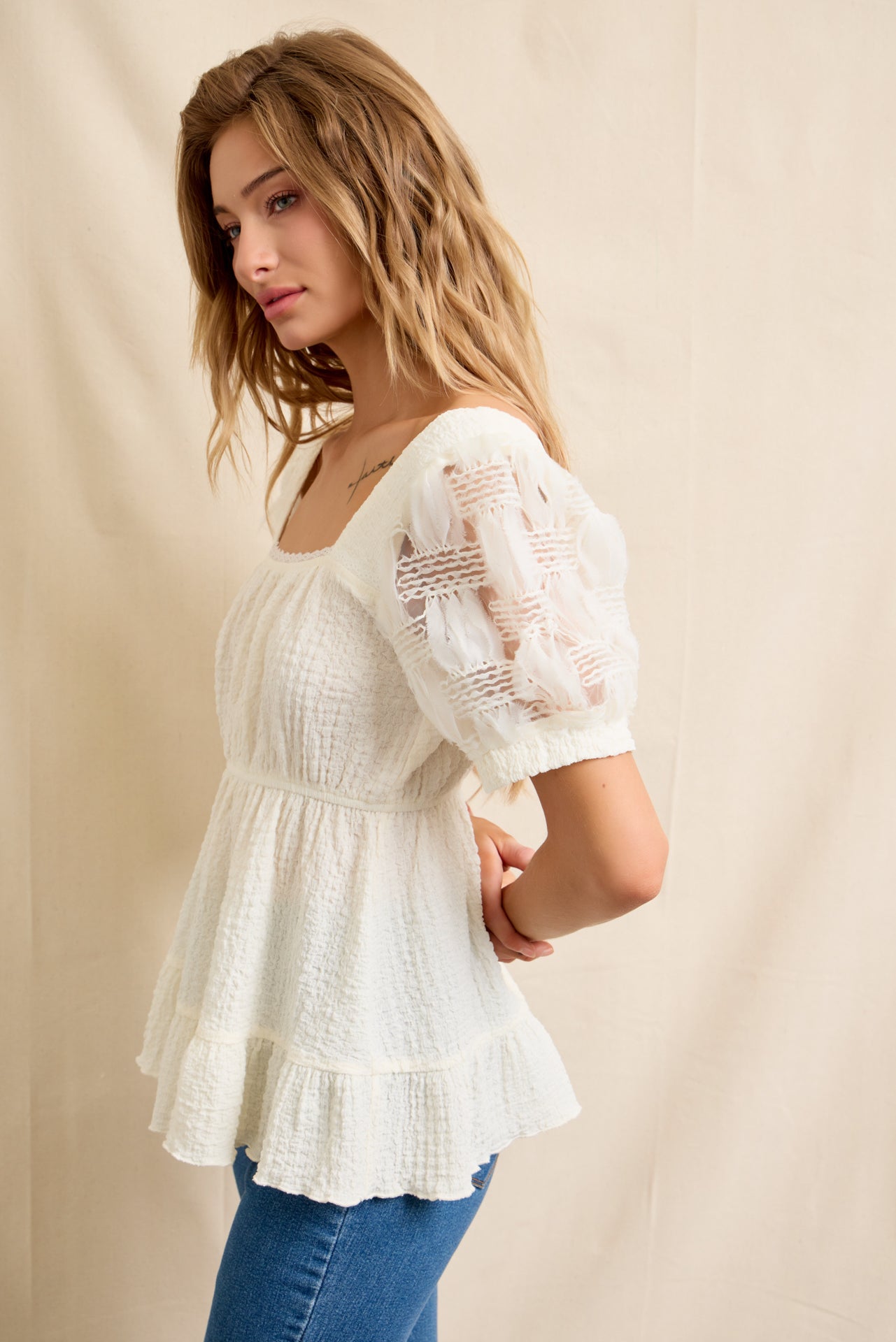 Puff & Textured Short Sleeve Top