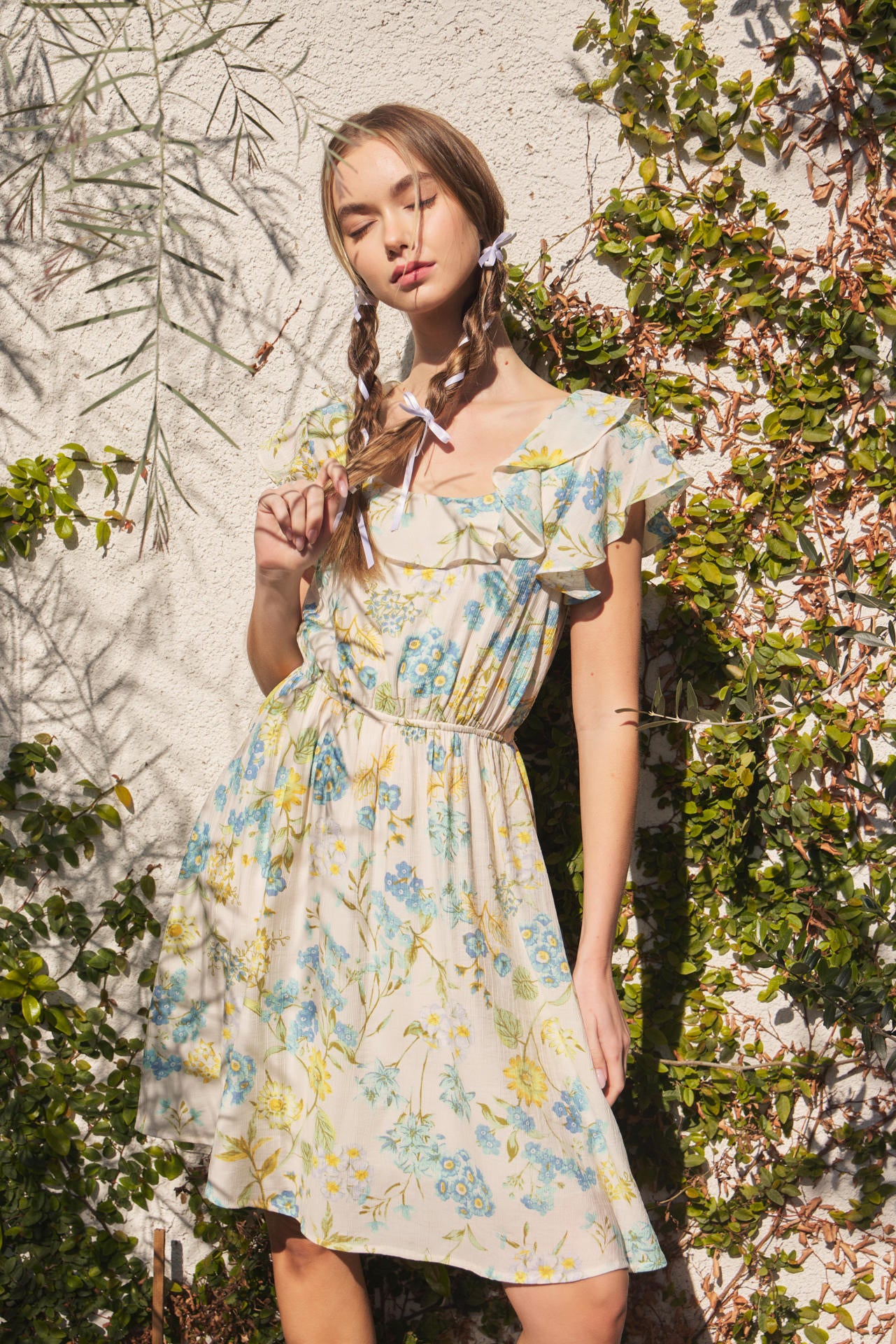 Flowers in the Wind Printed Ruffle Mini Dress
