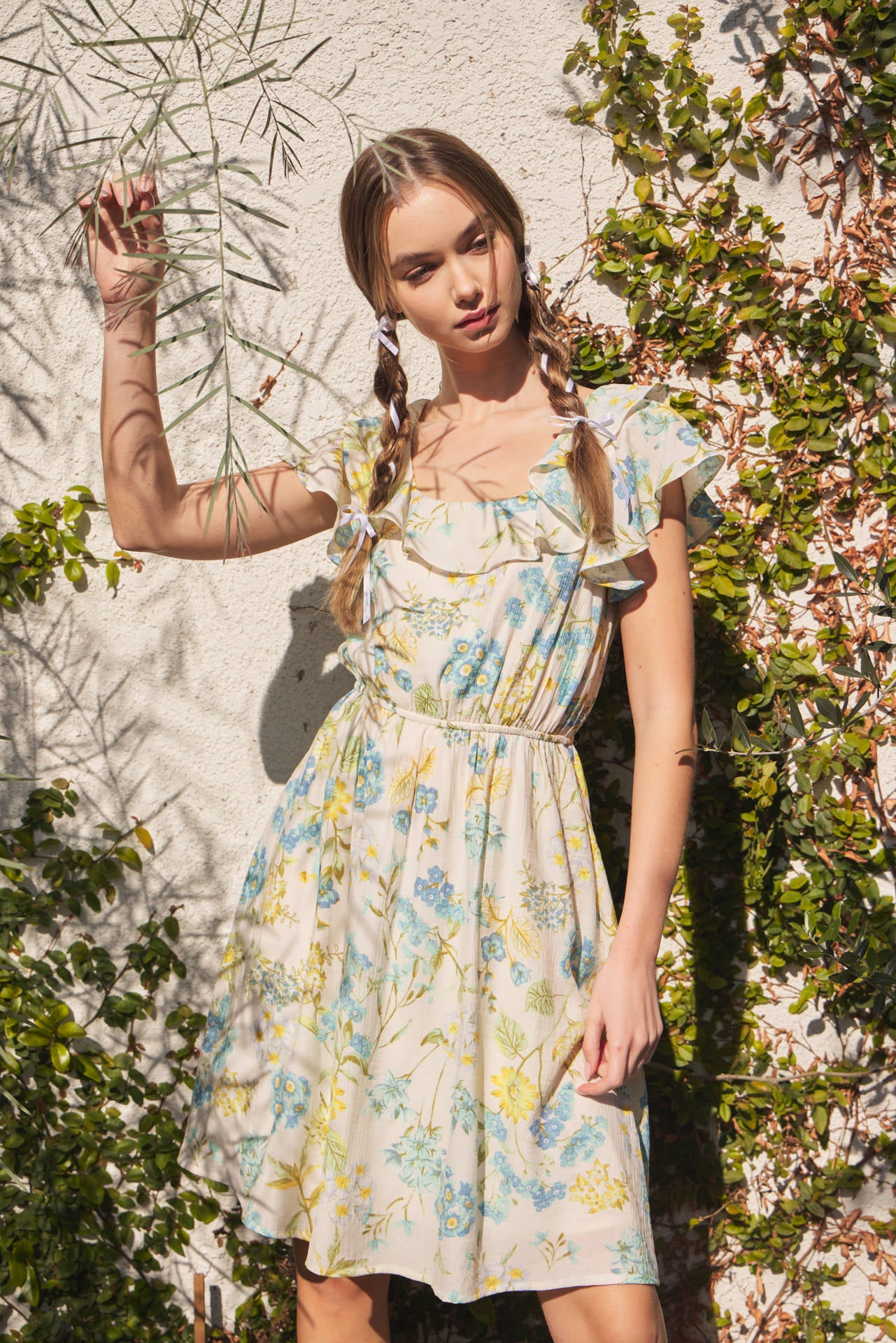 Flowers in the Wind Printed Ruffle Mini Dress