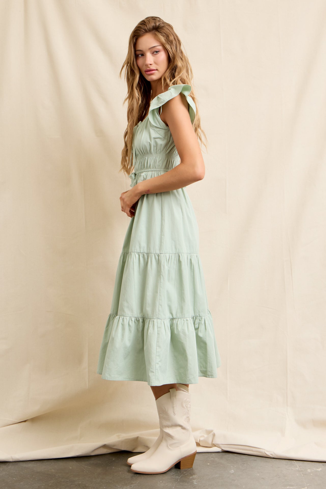Bow & Flow Cotton Tiered Midi Dress