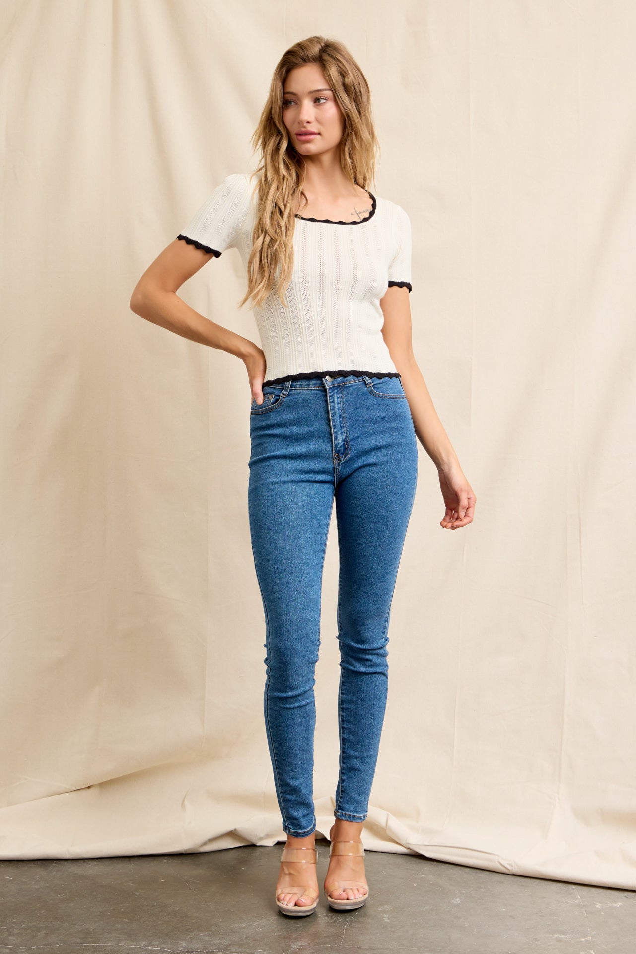 Pointelle Charm Short Sleeve Top