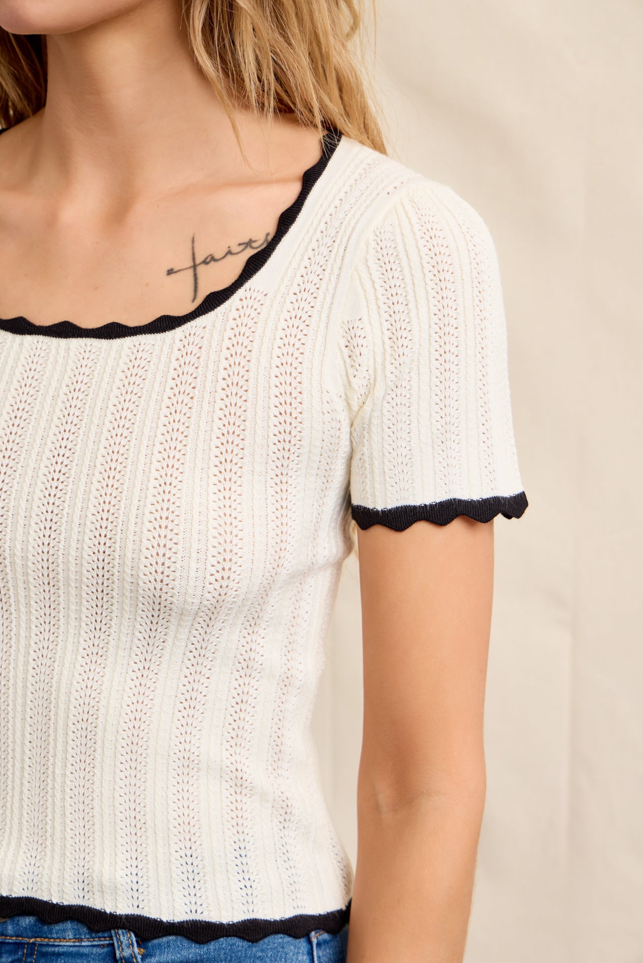 Pointelle Charm Short Sleeve Top