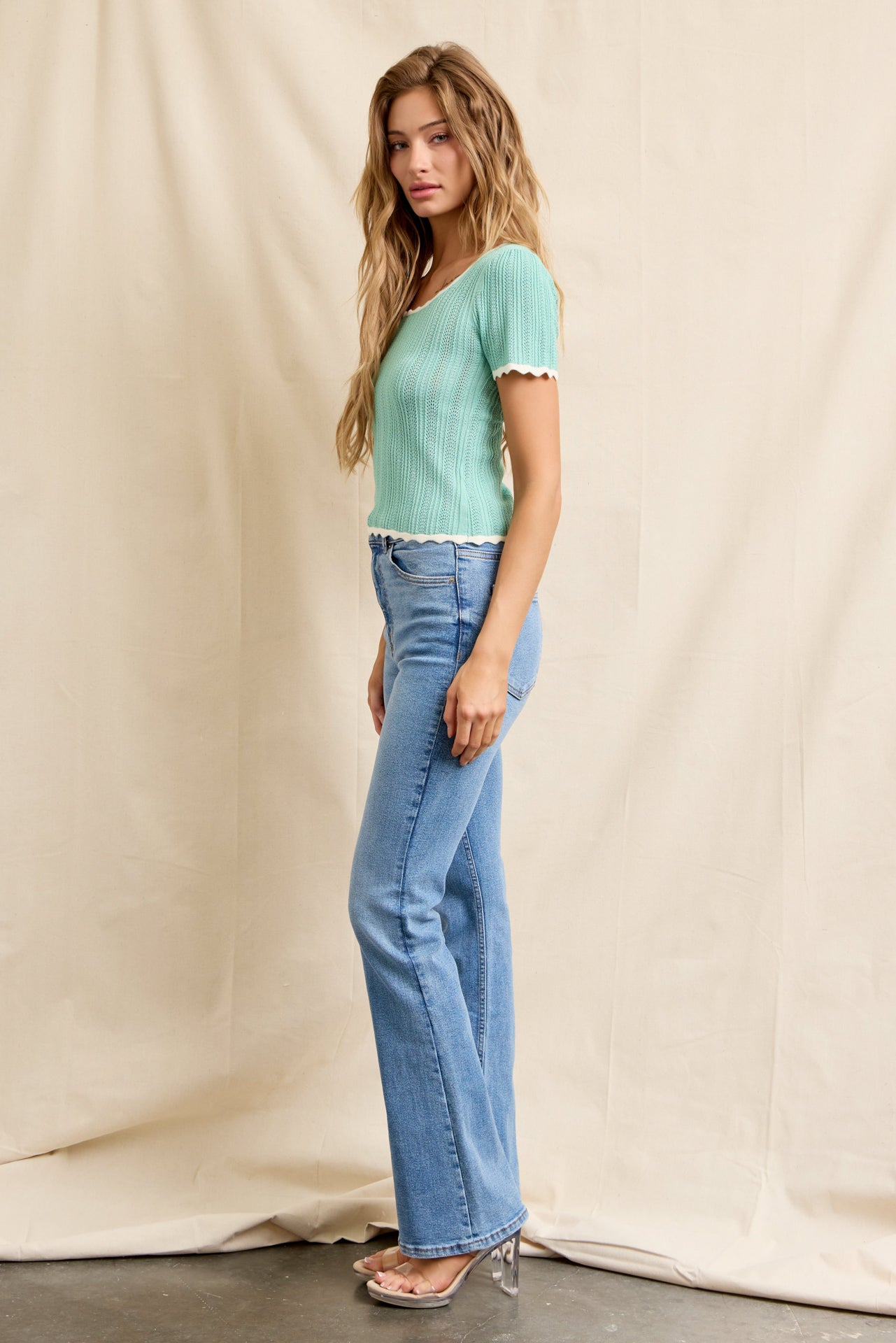 Pointelle Charm Short Sleeve Top