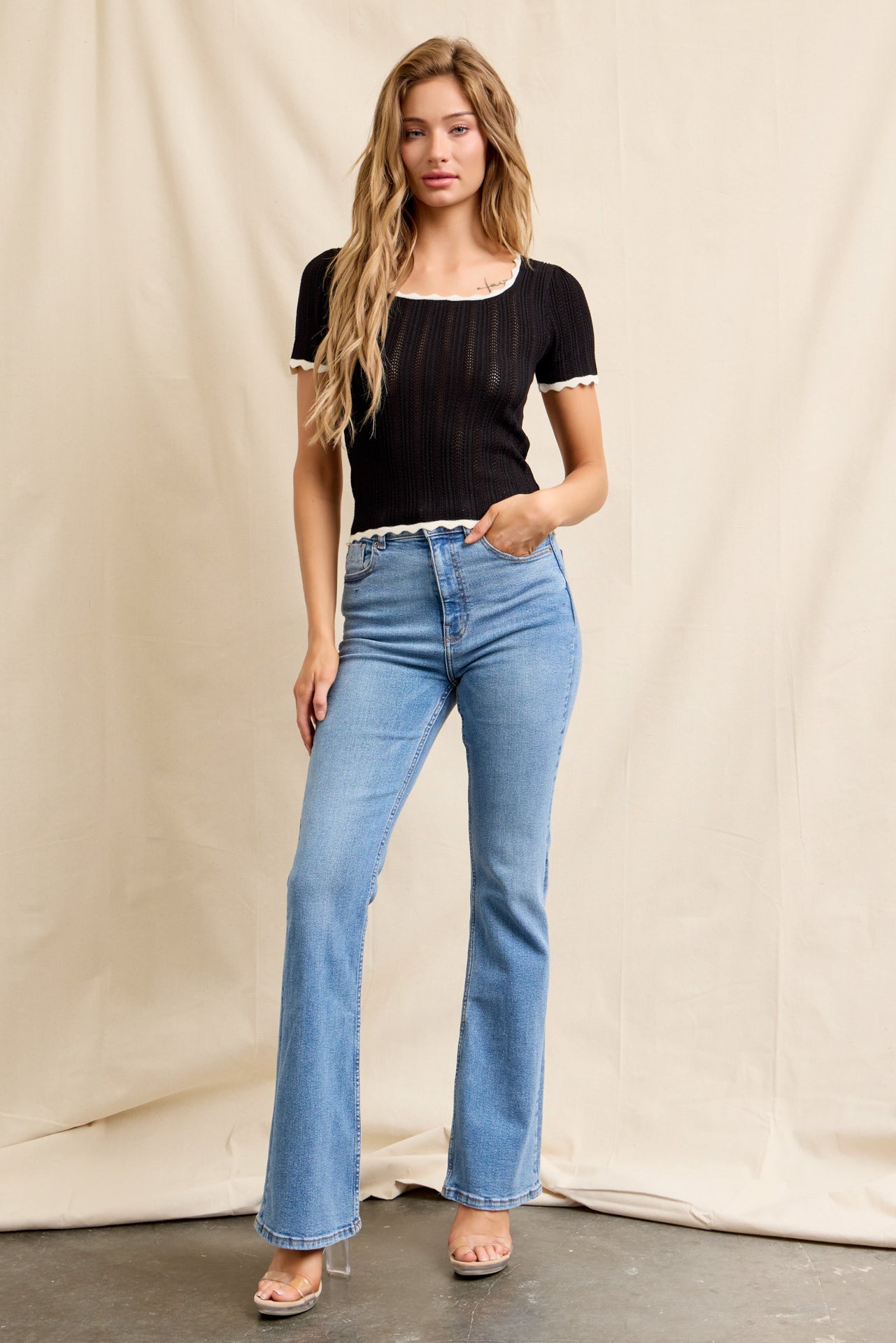 Pointelle Charm Short Sleeve Top