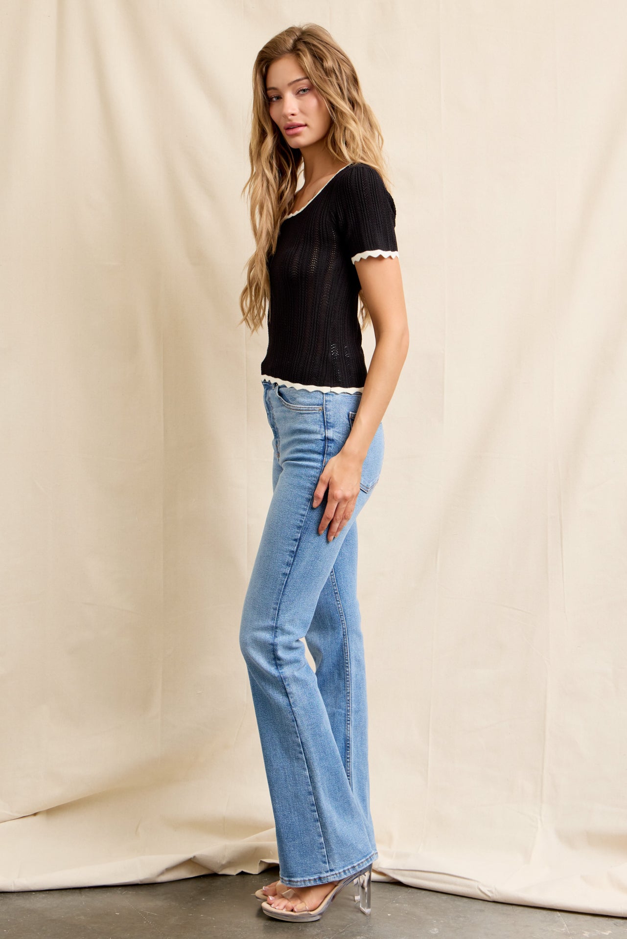 Pointelle Charm Short Sleeve Top