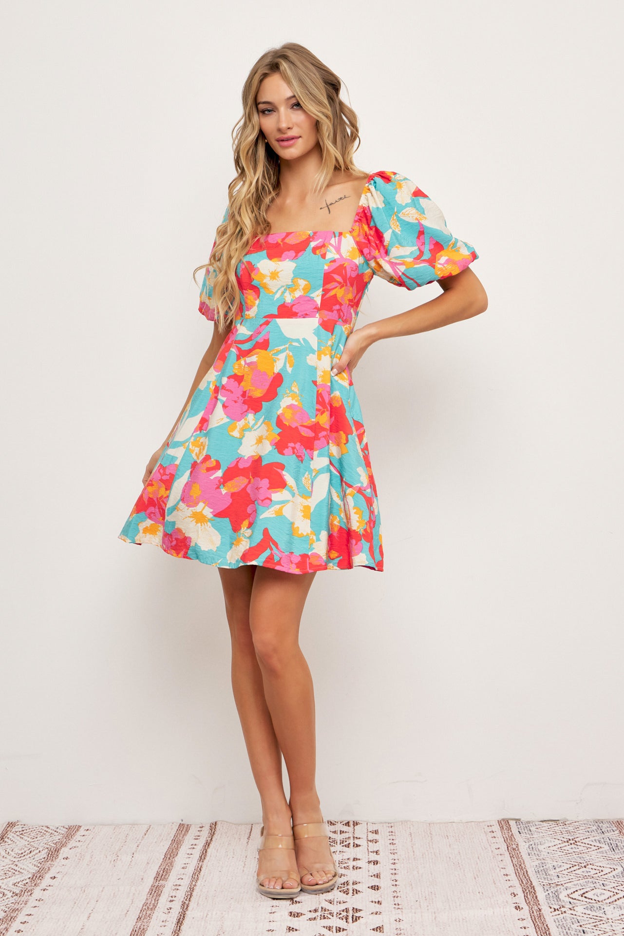 Claire Printed Puff Sleeve Dress