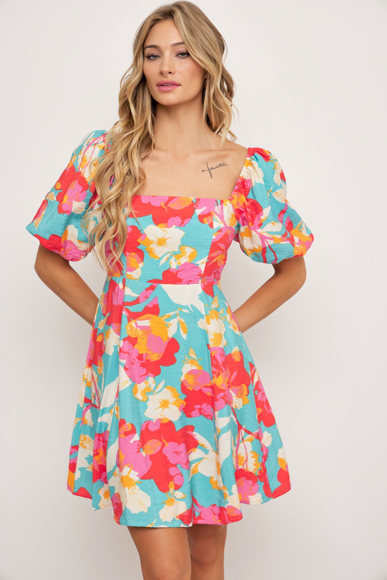 Claire Printed Puff Sleeve Dress