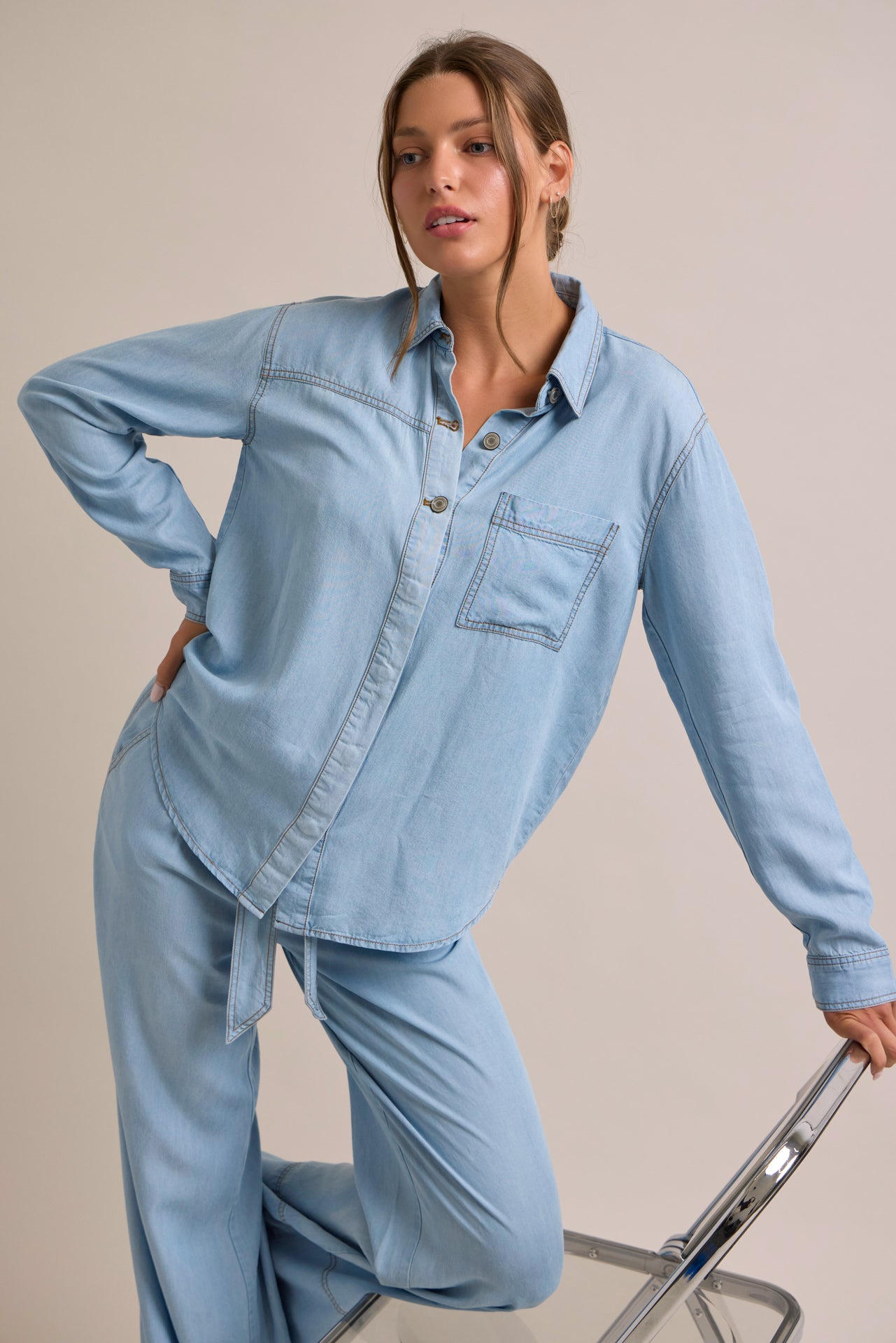 Chambray Denim Button Down Shirt