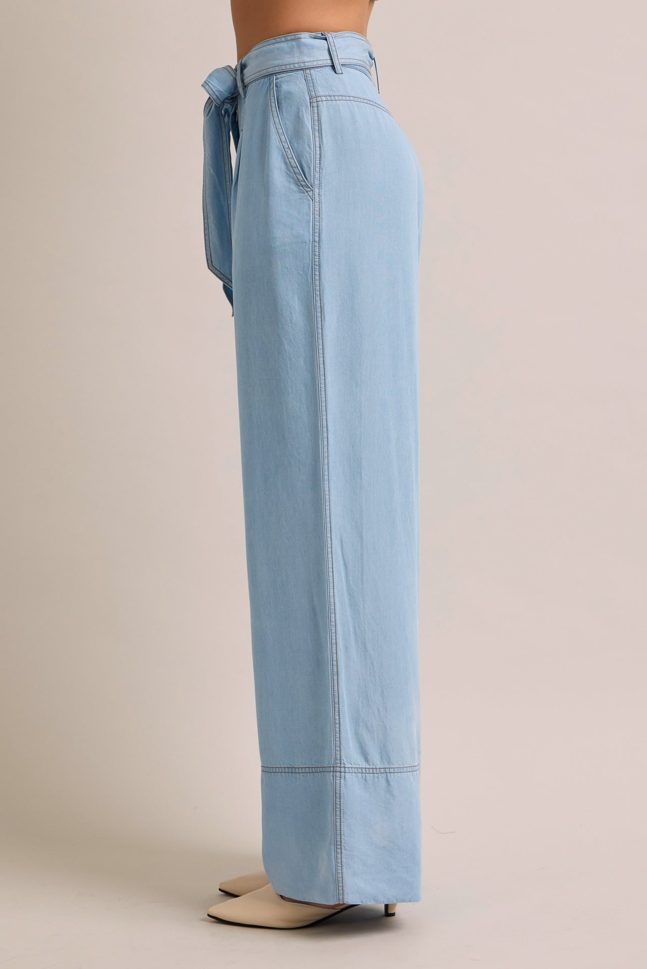 Wide Leg Chambray Pants