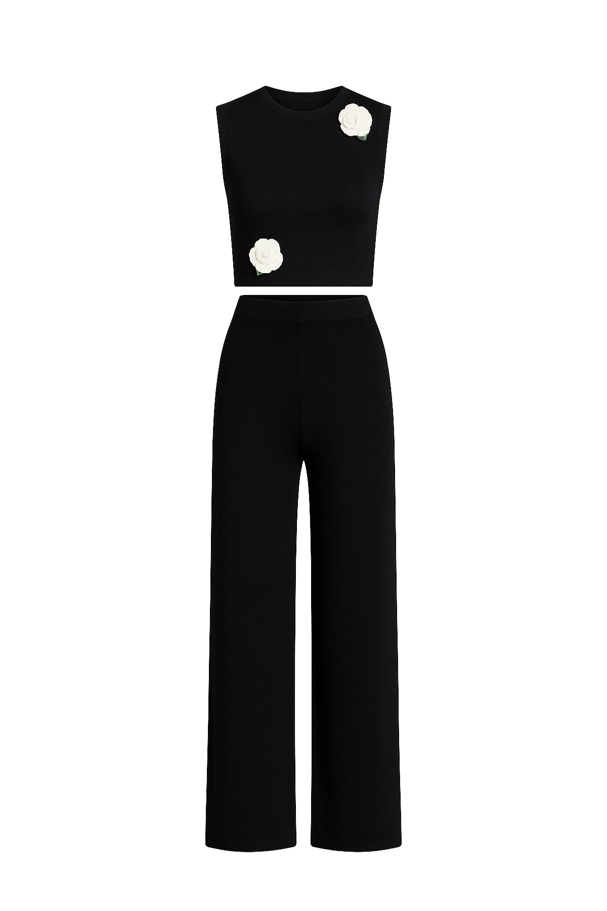 Pretty in Knit Sleeveless Top with Rosettes and Pants Set