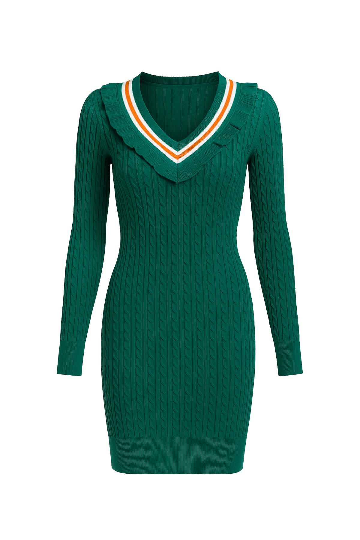 Lillian Cable Knit Long Sleeve V-Neck Mini Dress