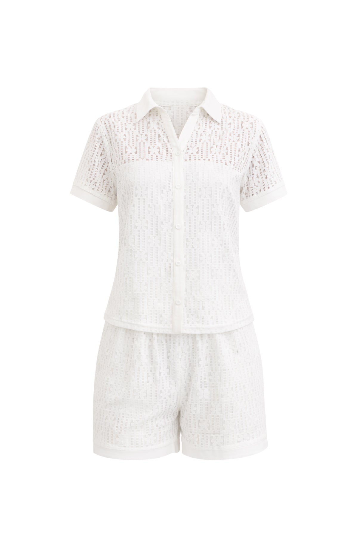 Elegant Ease Lace Shirt And Shorts Set