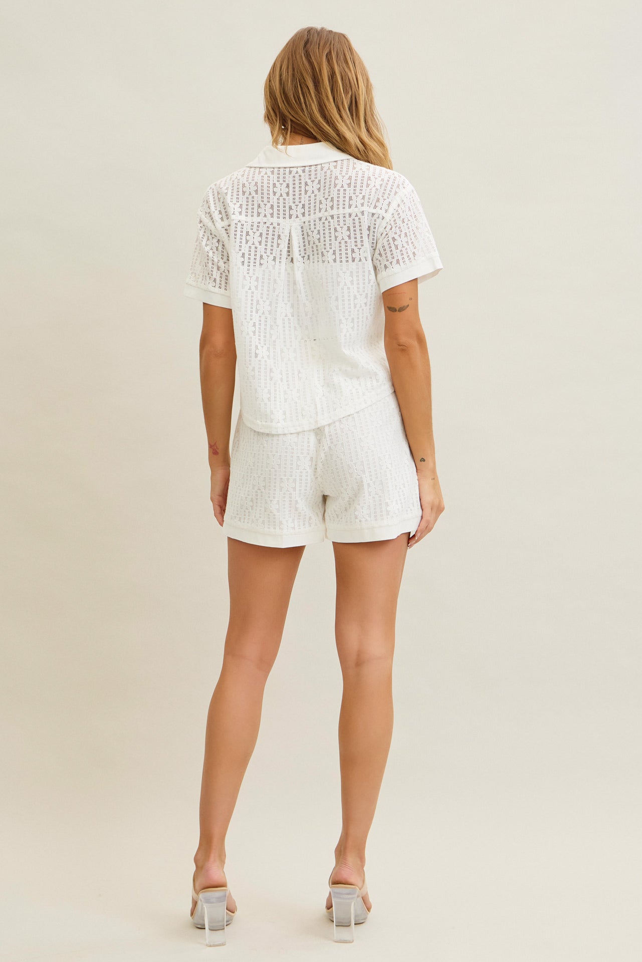 Elegant Ease Lace Shirt And Shorts Set