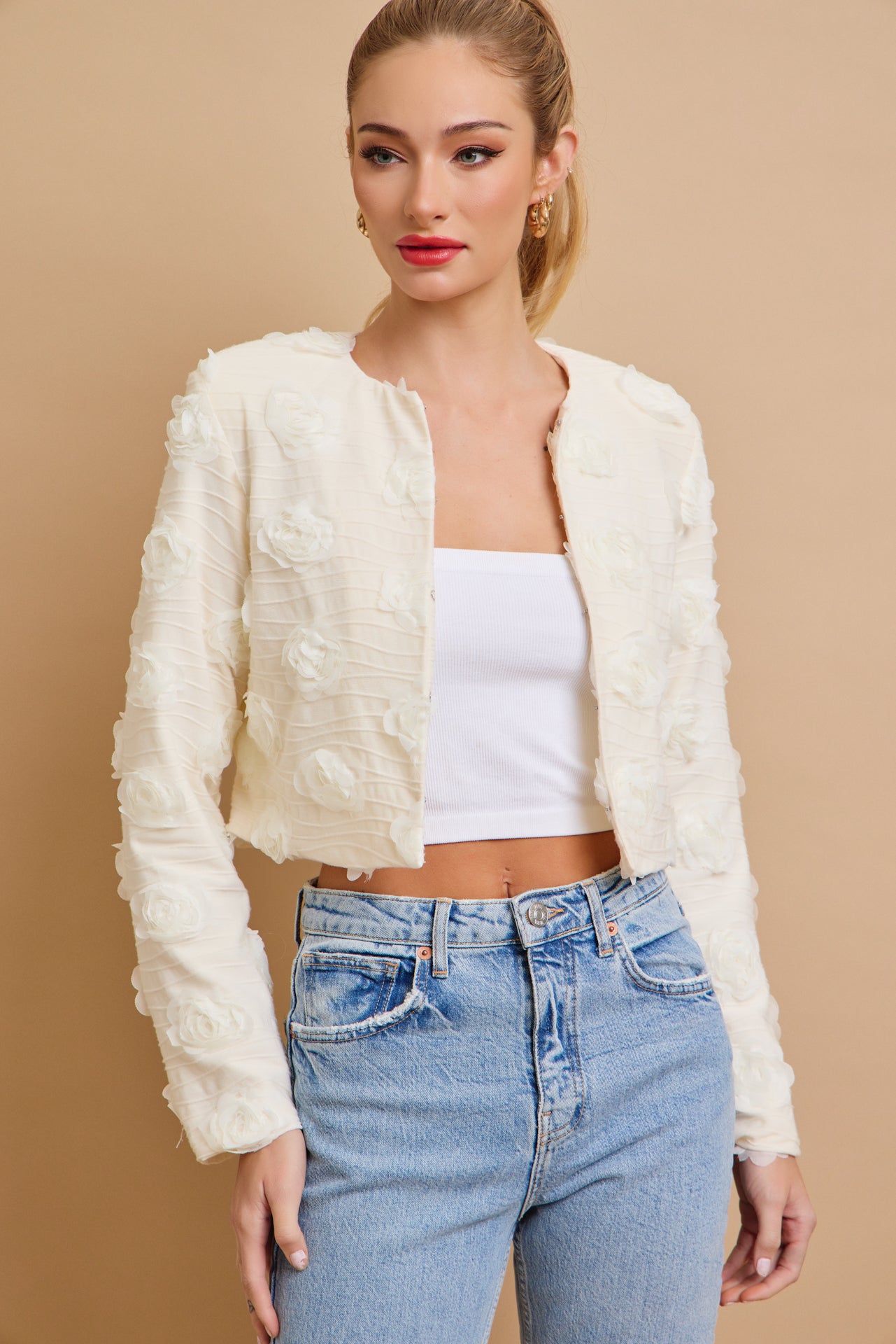Rose-Kissed Textured Jacket