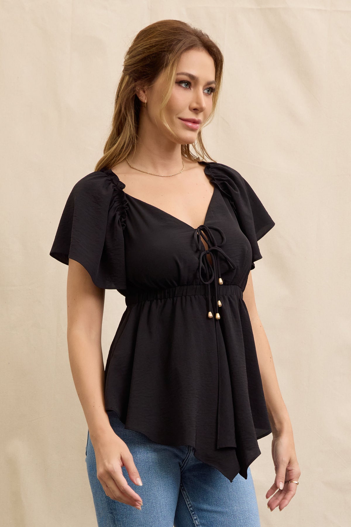 Silky Drape Ruffle Top