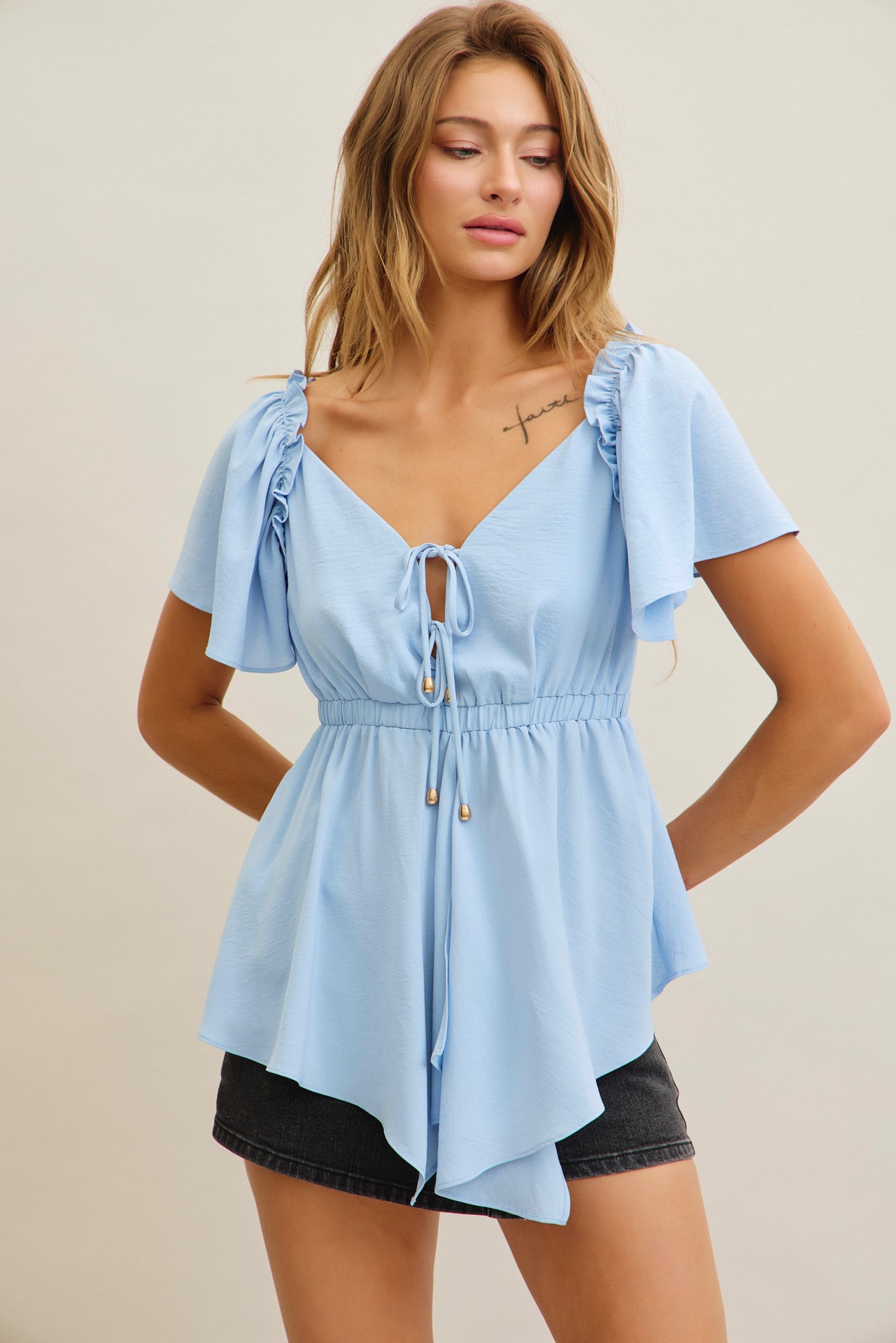 Silky Drape Ruffle Top