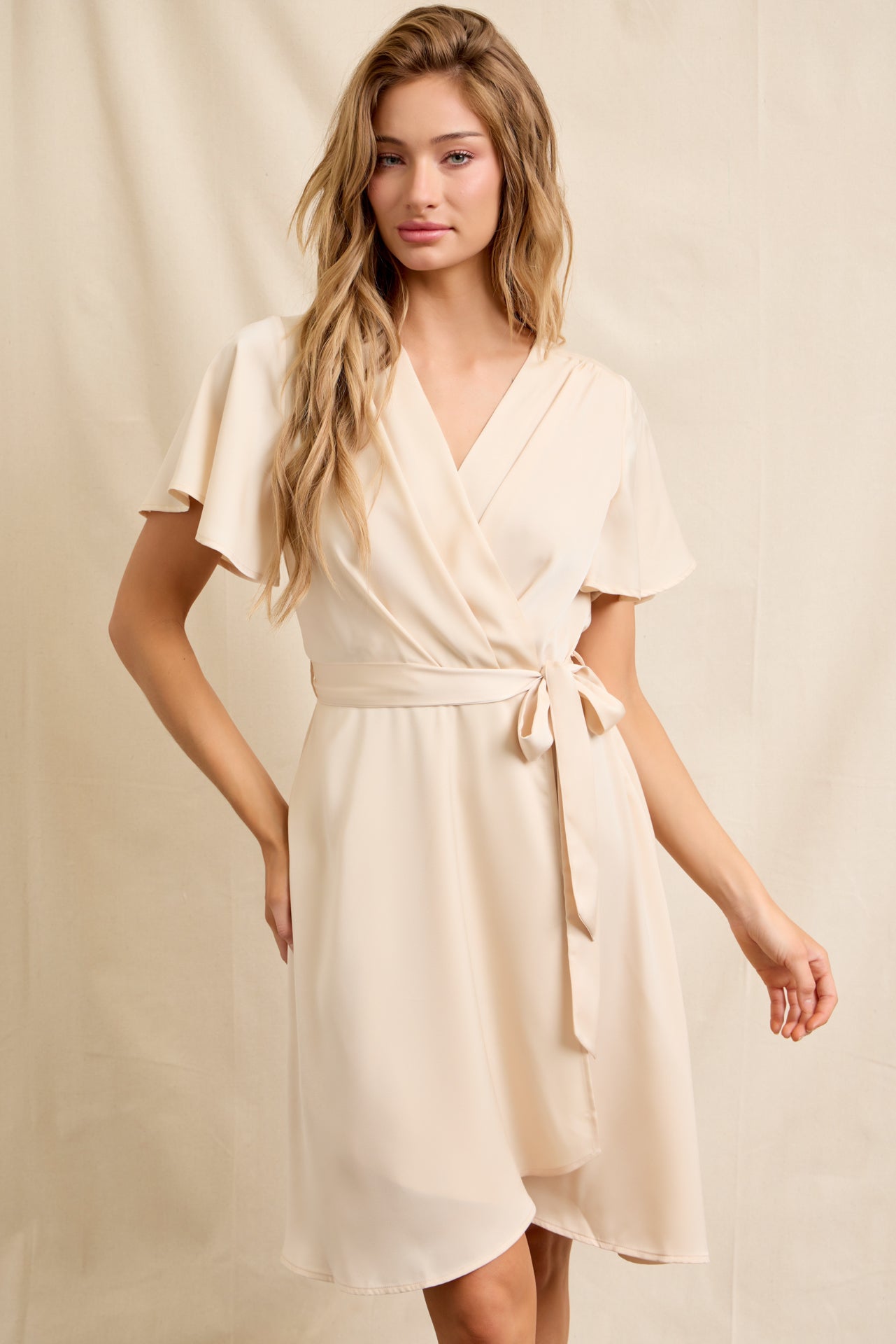 Charming Front Bow Tie Woven Mini Dress