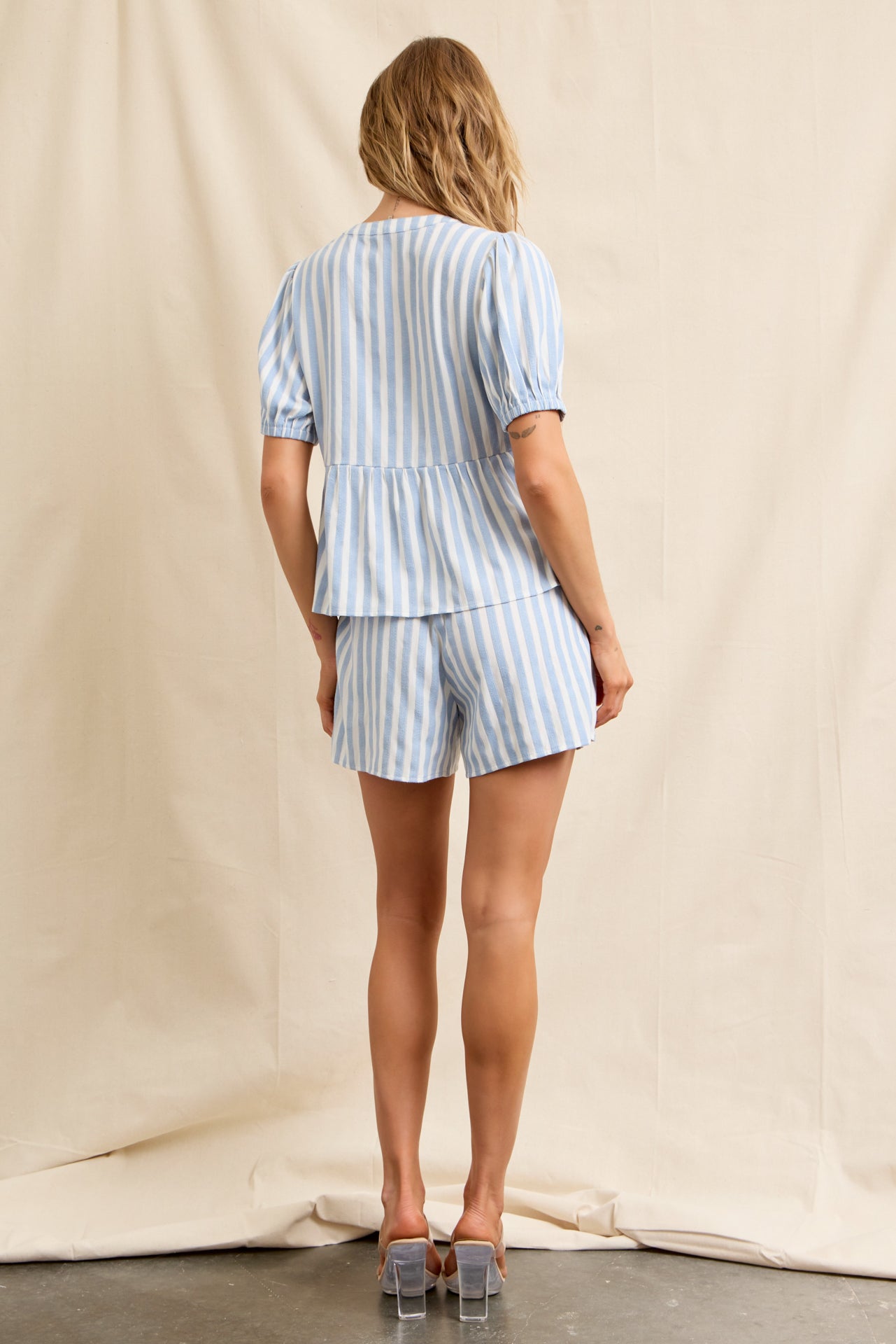 Puff & Stripes Bow Top & Shorts Set
