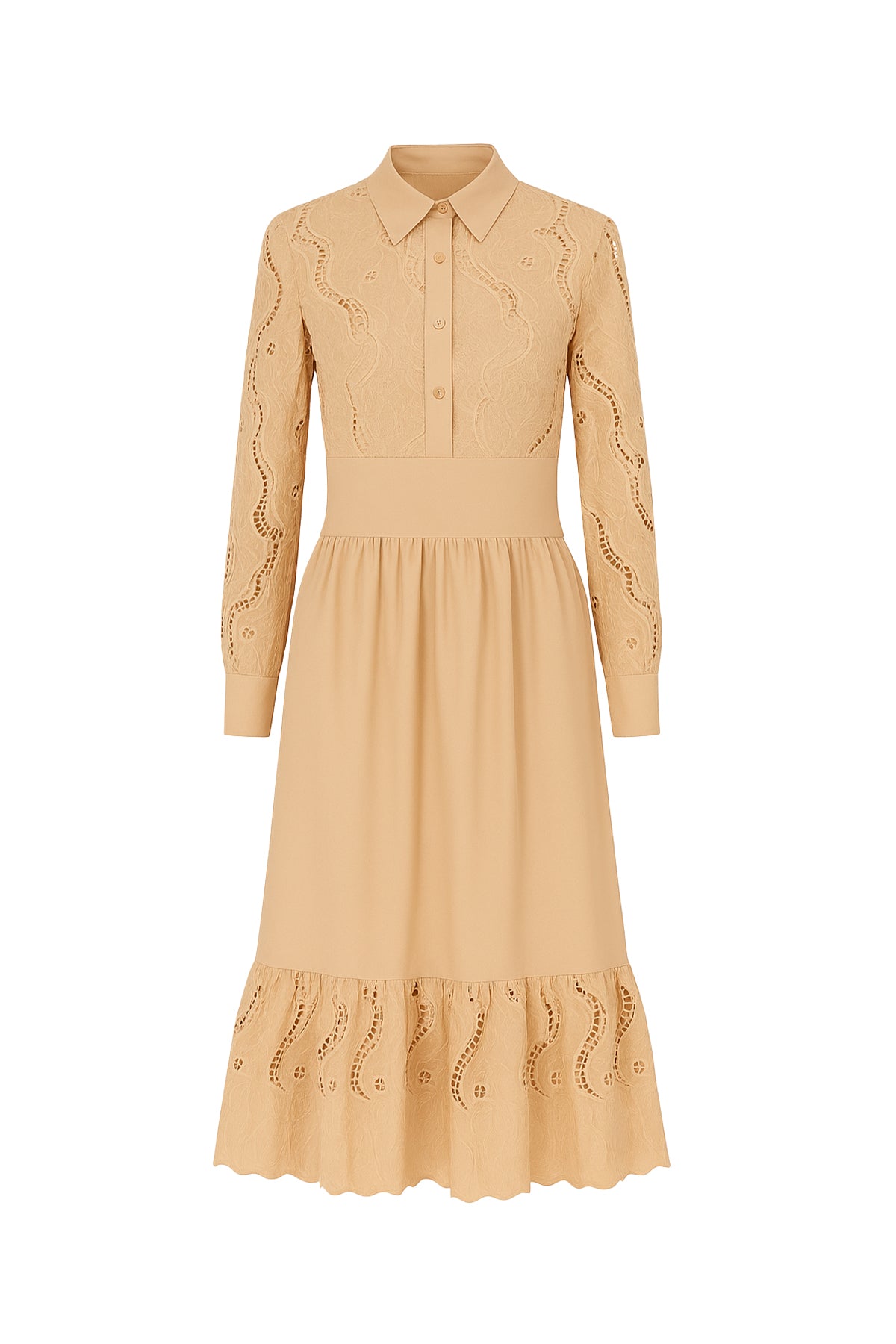 Woven Lace Tiered Shirt Dress