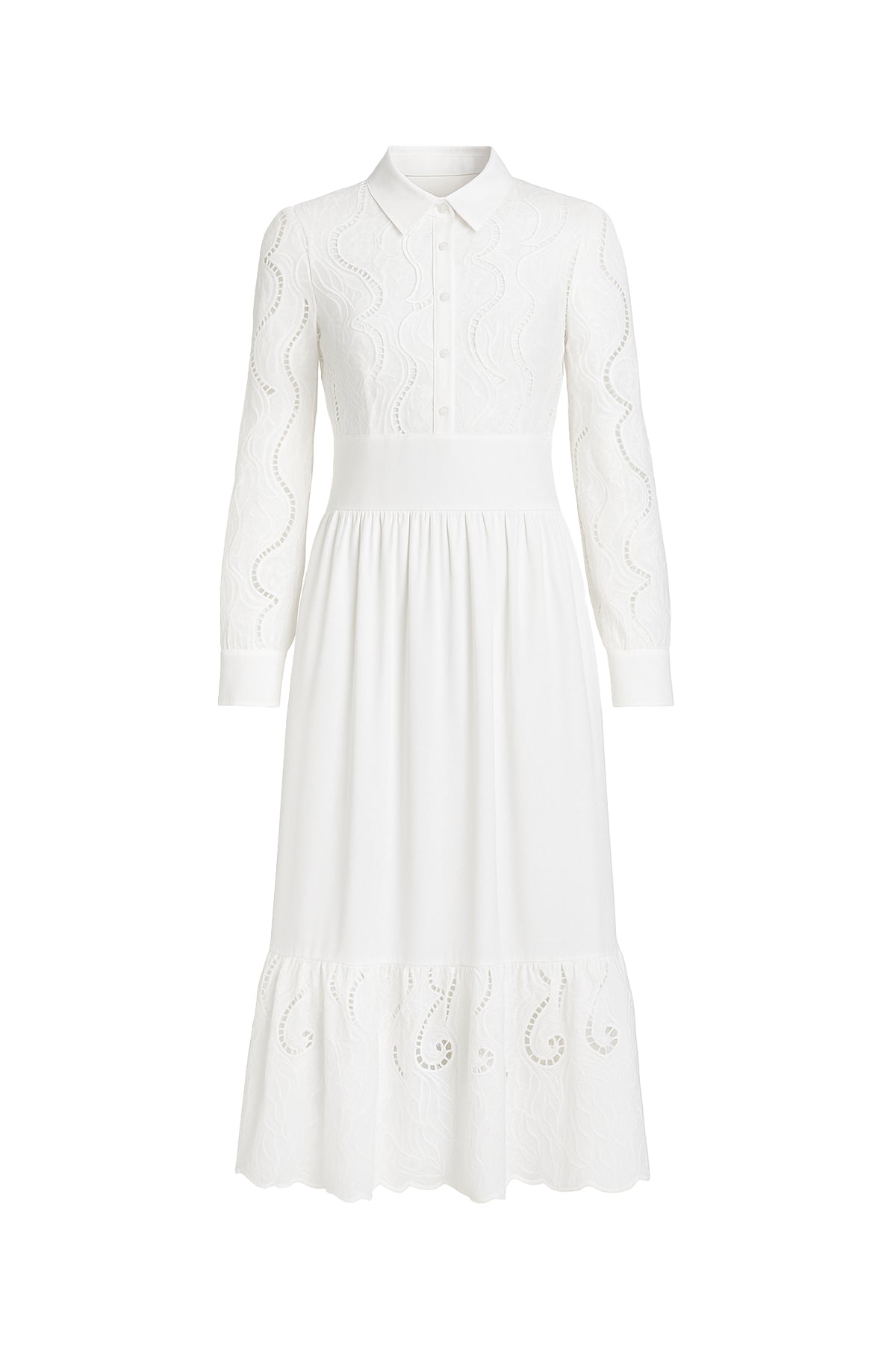 Woven Lace Tiered Shirt Dress