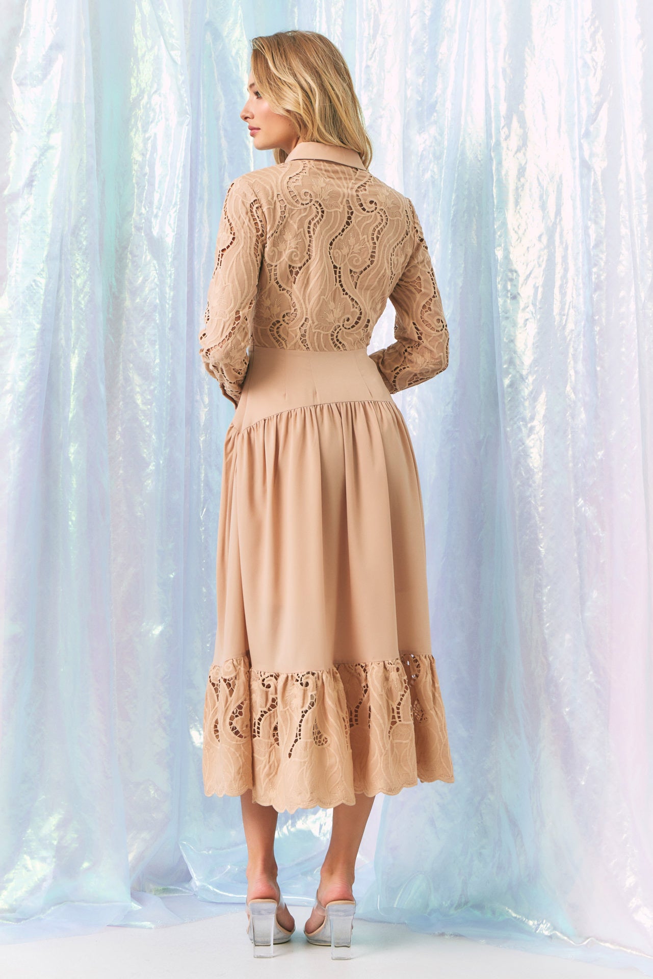 Woven Lace Tiered Shirt Dress