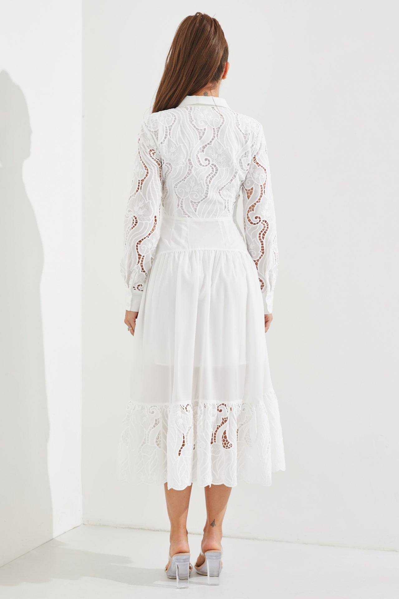 Woven Lace Tiered Shirt Dress