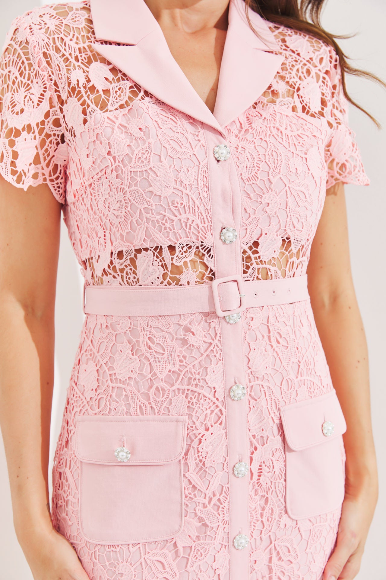 Crochet Lace Shirt Mini Dress
