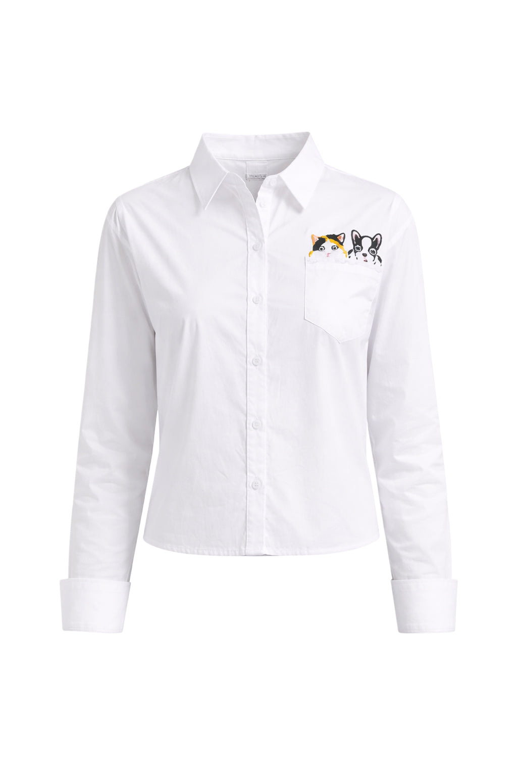 Woven Shirt with Kitten & Puppy Embroidery