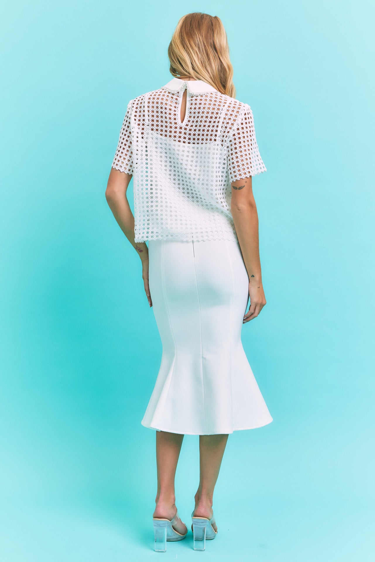 Camilla Lace Short Sleeve Embellished Collar Top With Cami
