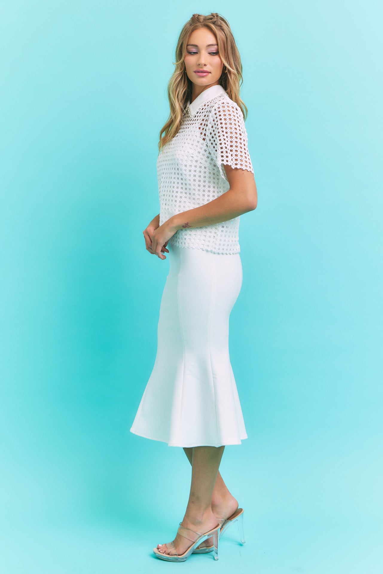 Camilla Lace Short Sleeve Embellished Collar Top With Cami