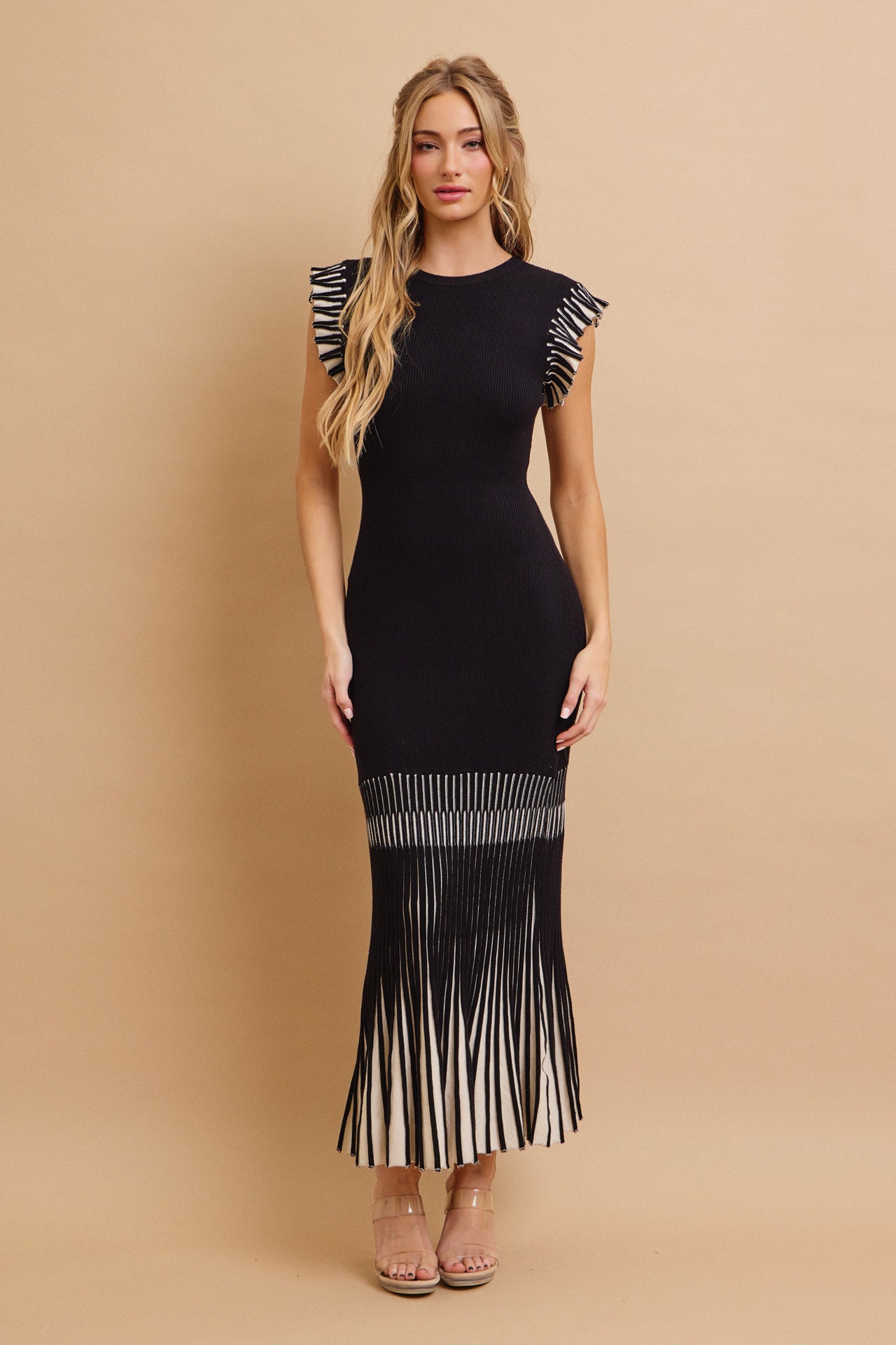 Karena Knit Midi Dress With Contrast Pleated Skirt