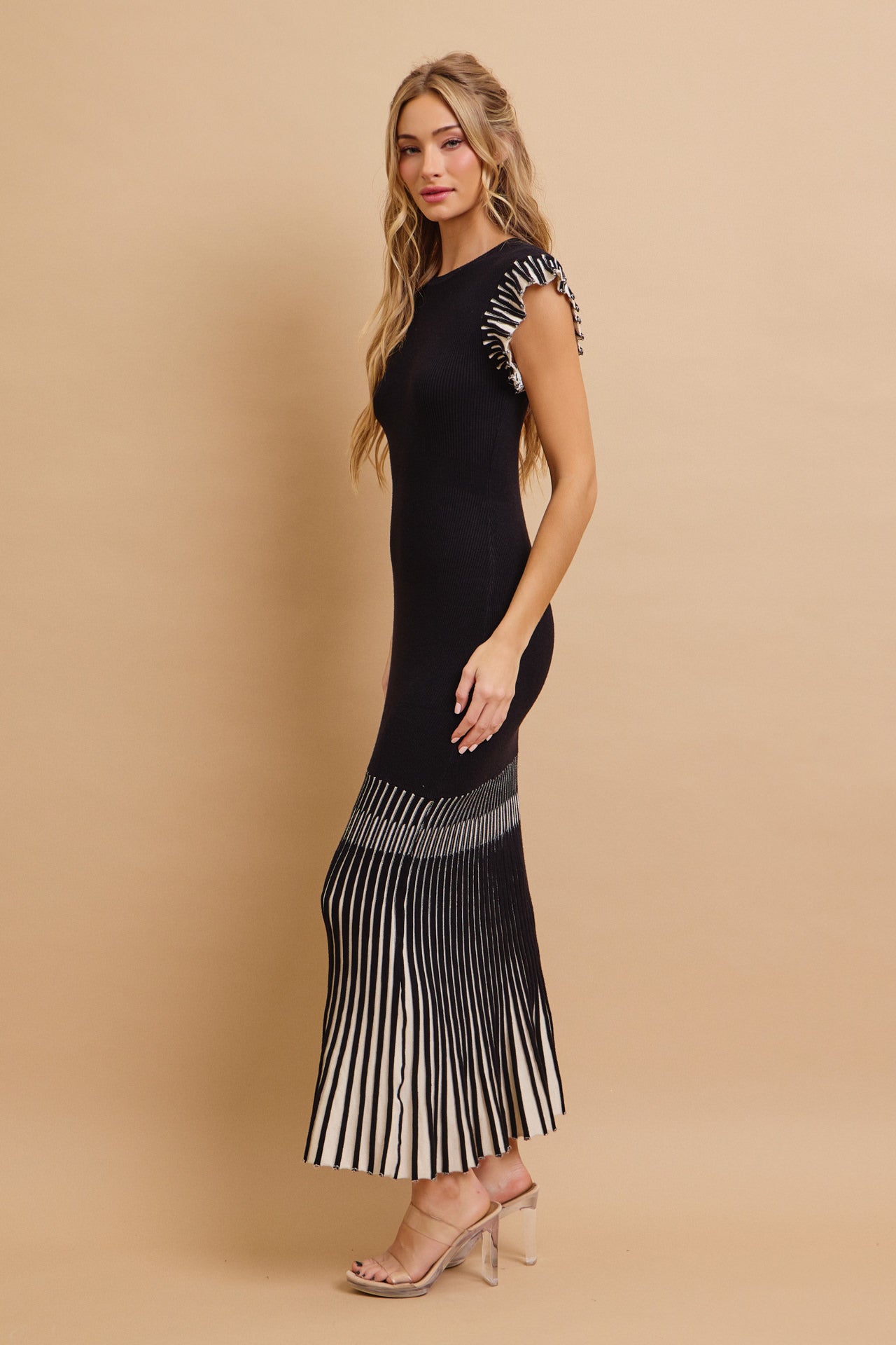 Karena Knit Midi Dress With Contrast Pleated Skirt