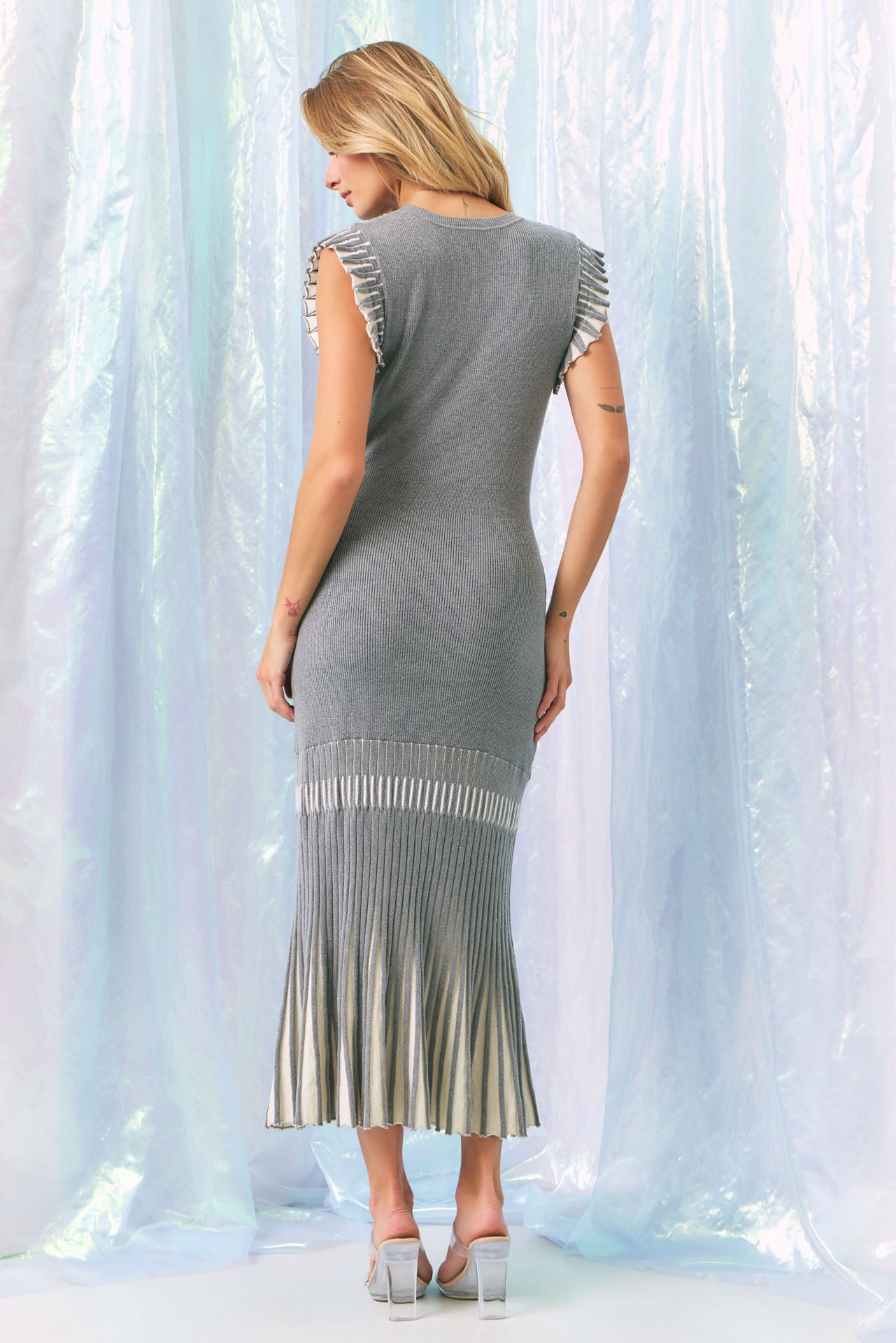 Karena Knit Midi Dress With Contrast Pleated Skirt