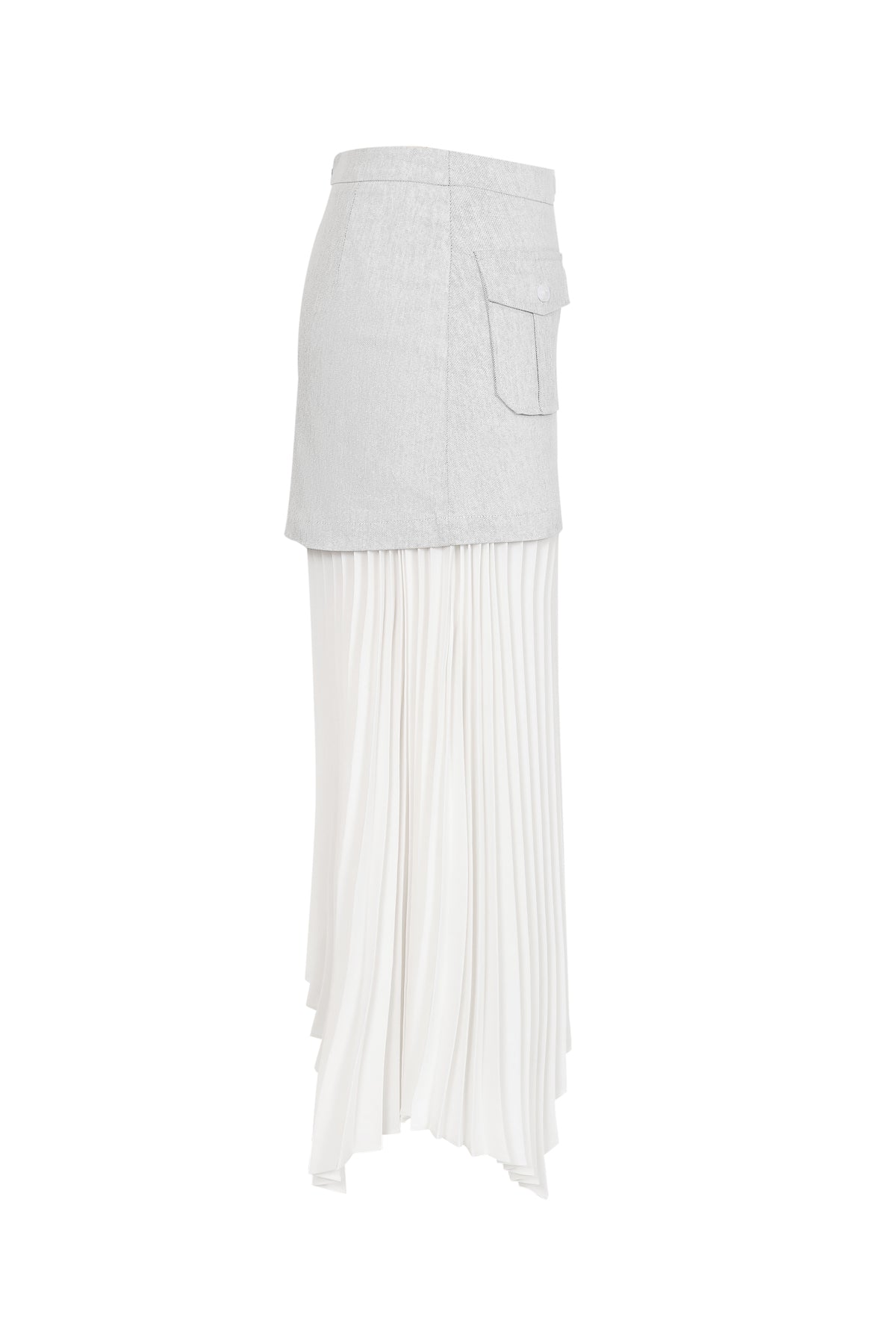 Day Trip Woven Button Down Asymmetrical Hem Pleated Skirt