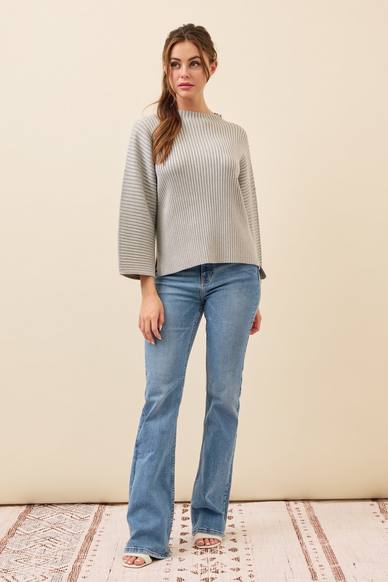 All Day Long Rib Knit Kimono Sleeve Top