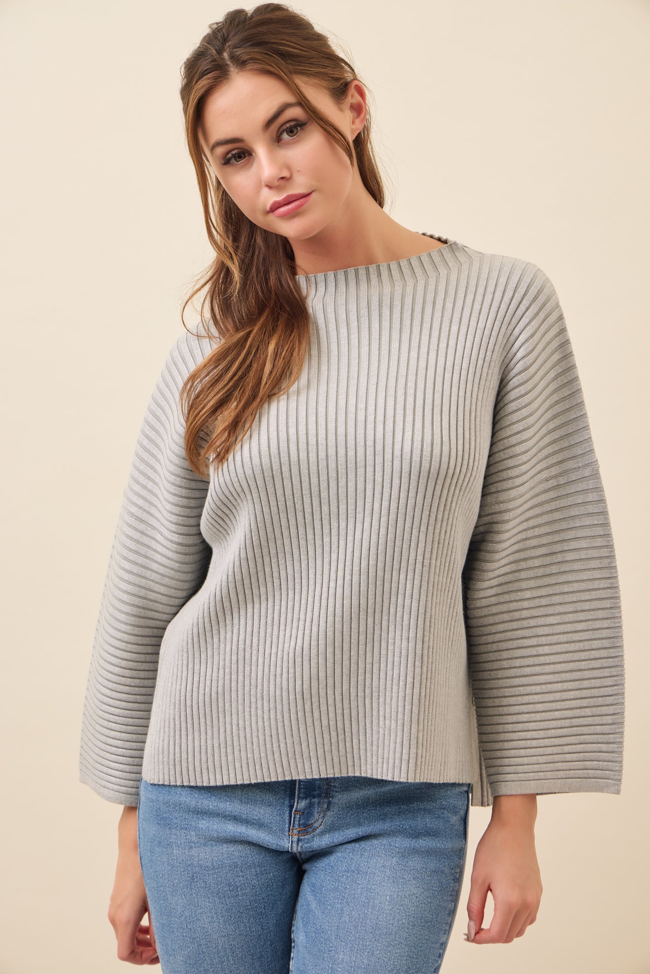 All Day Long Rib Knit Kimono Sleeve Top