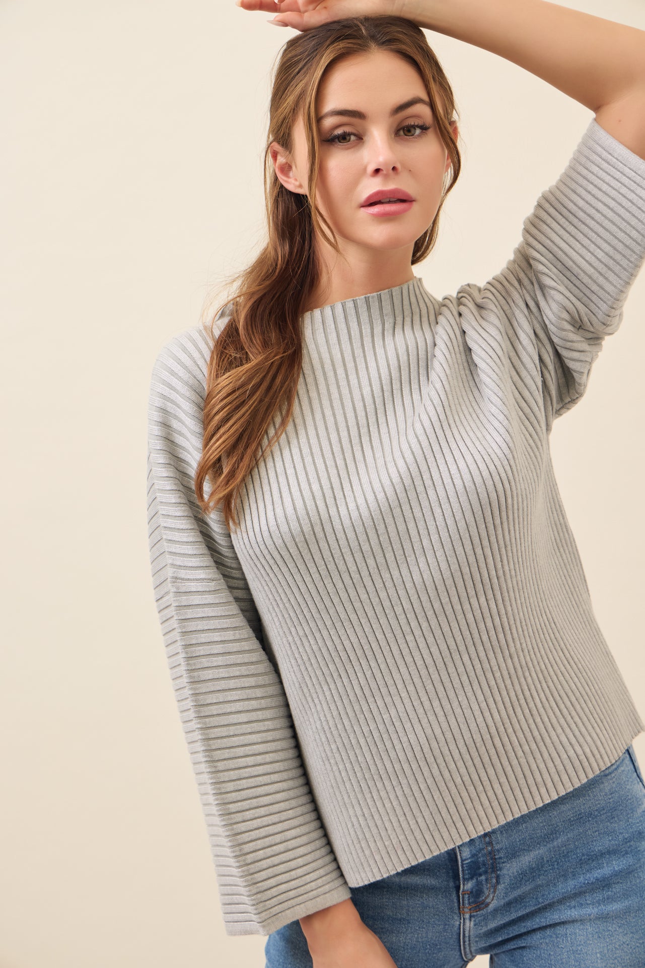 All Day Long Rib Knit Kimono Sleeve Top