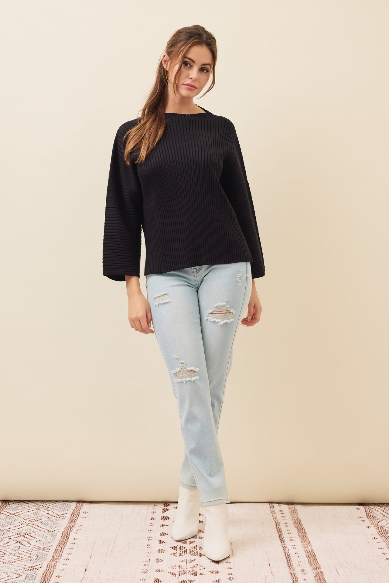 All Day Long Rib Knit Kimono Sleeve Top