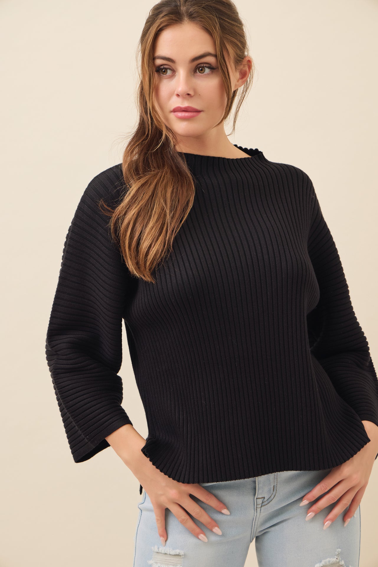 All Day Long Rib Knit Kimono Sleeve Top