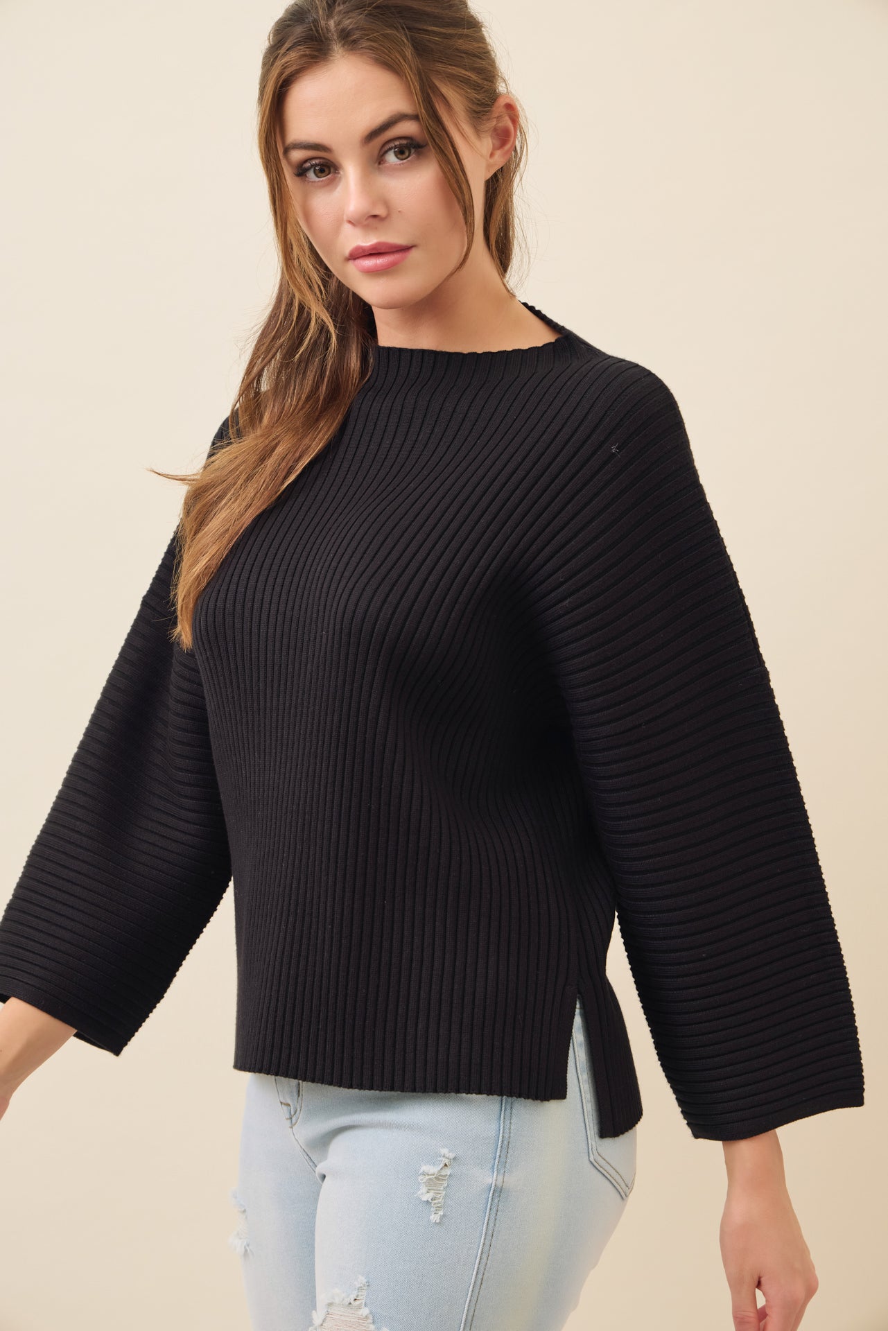 All Day Long Rib Knit Kimono Sleeve Top