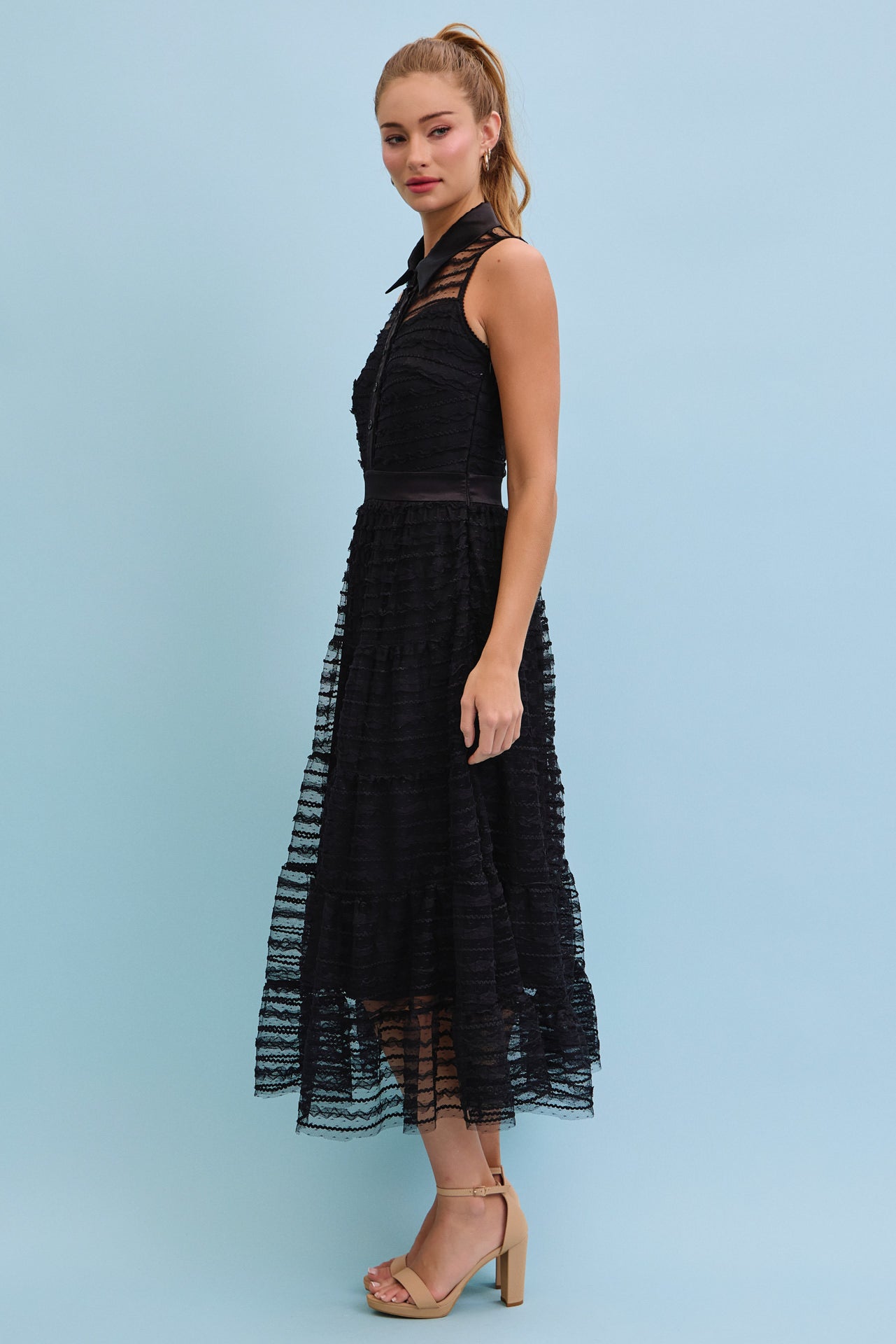 Make Me Sway Lace Slvls Midi Dress With Collar