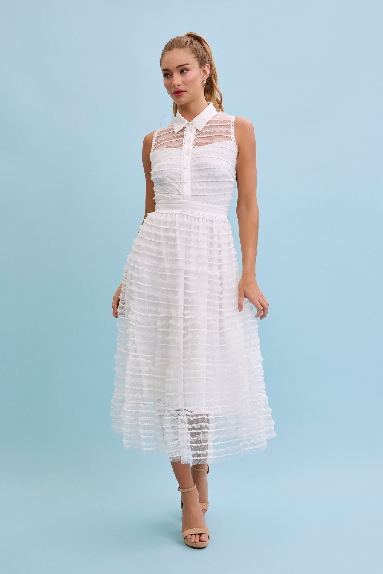 Make Me Sway Lace Slvls Midi Dress With Collar