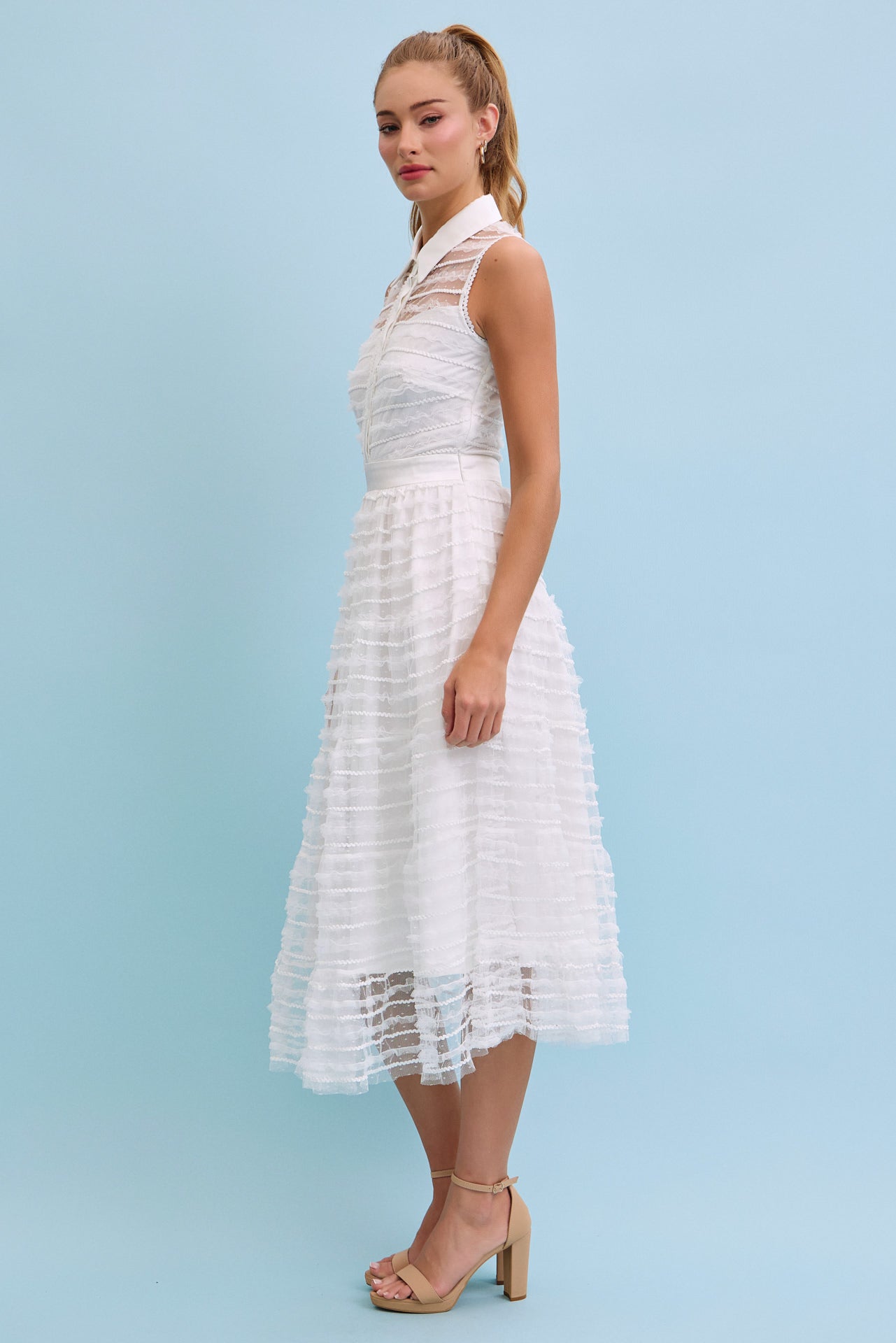 Make Me Sway Lace Sleeveless Midi Dress with Collar
