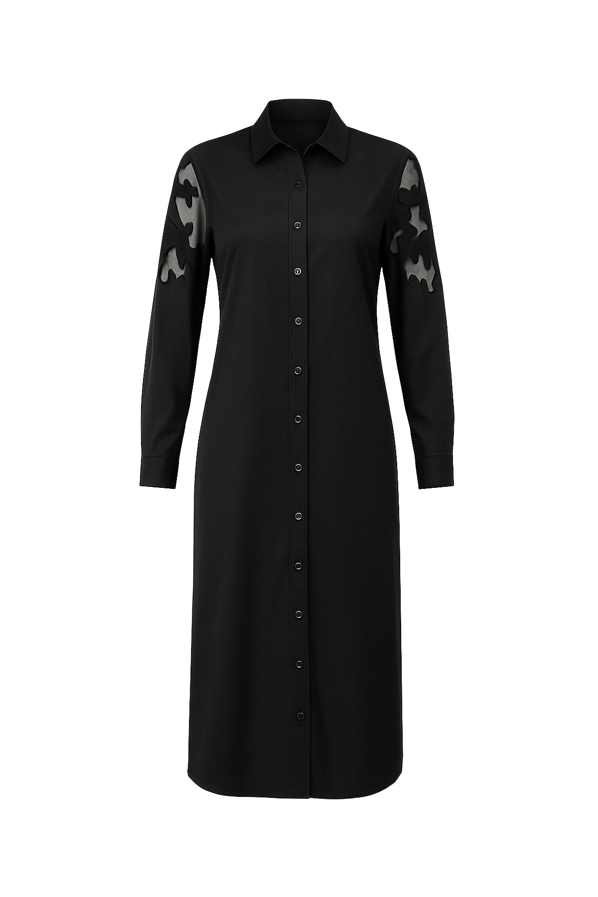 Possibilities Woven Shirt Dress with Mesh Cutout