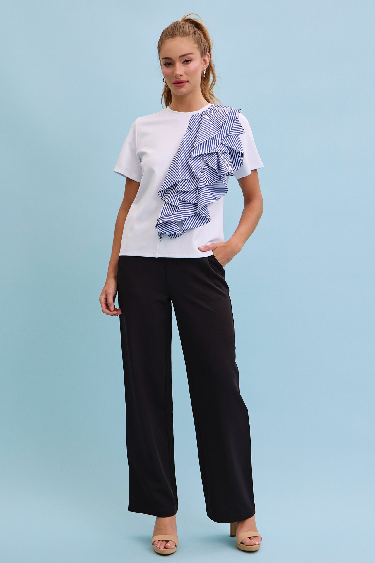 Echo Ruffle Knit Short Sleeve Top