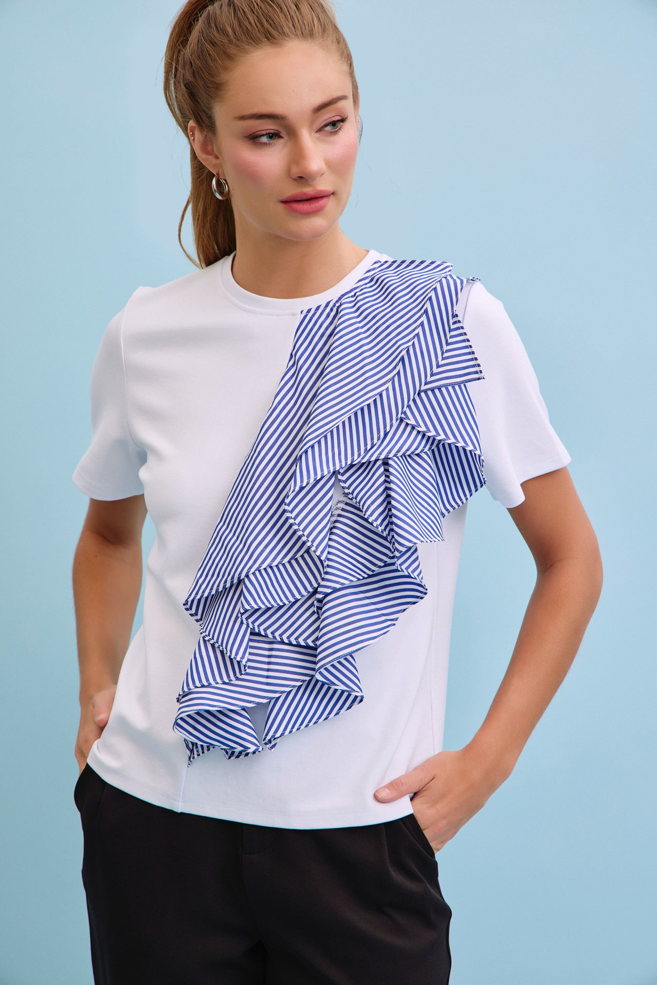 Echo Ruffle Knit Short Sleeve Top