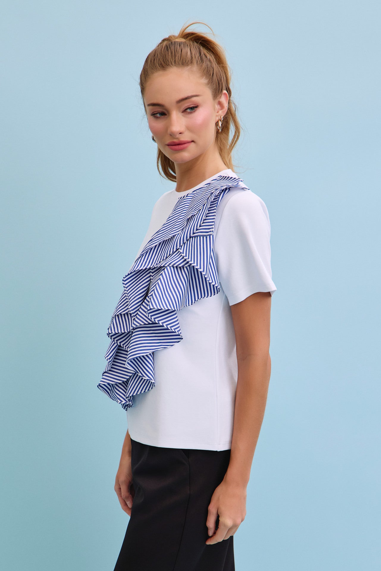 Echo Ruffle Knit Short Sleeve Top