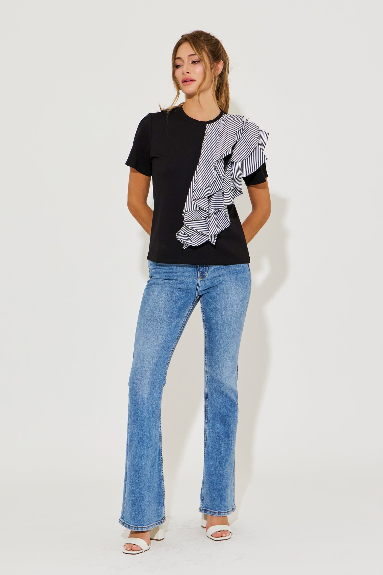 Echo Ruffle Knit Short Sleeve Top