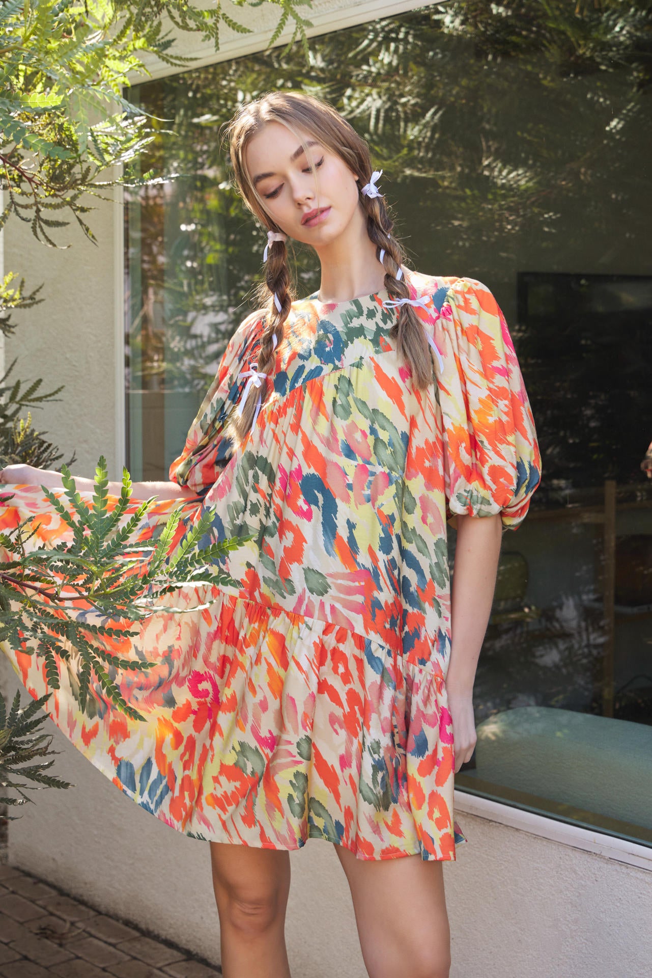 Audrey Tiered Mini Dress With Puff Sleeve